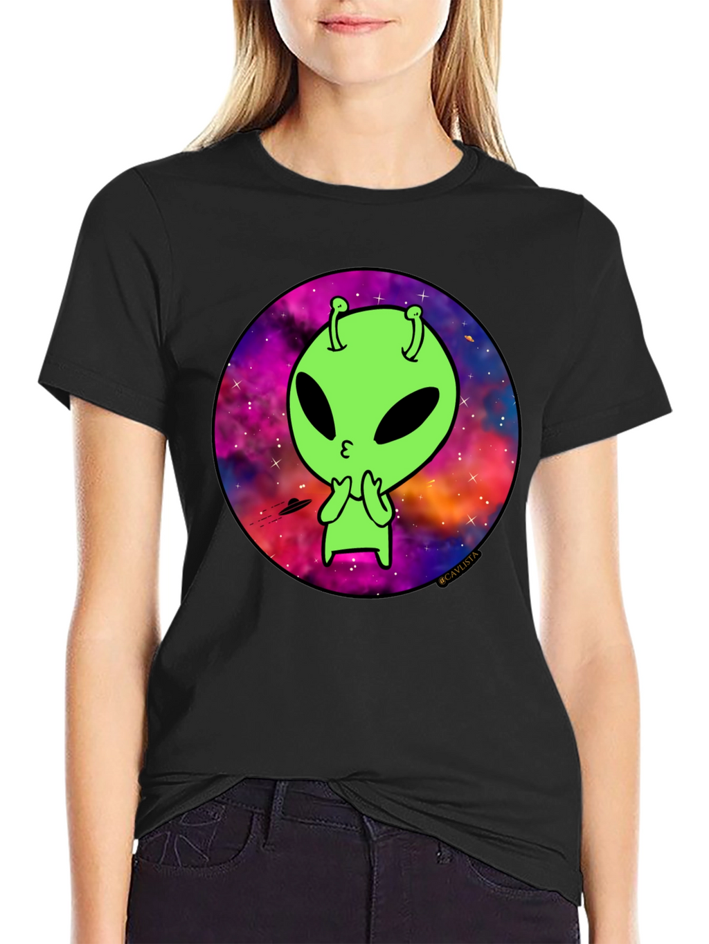 Cosmic Alien Graphic Tee - Mens Black T-Shirt
