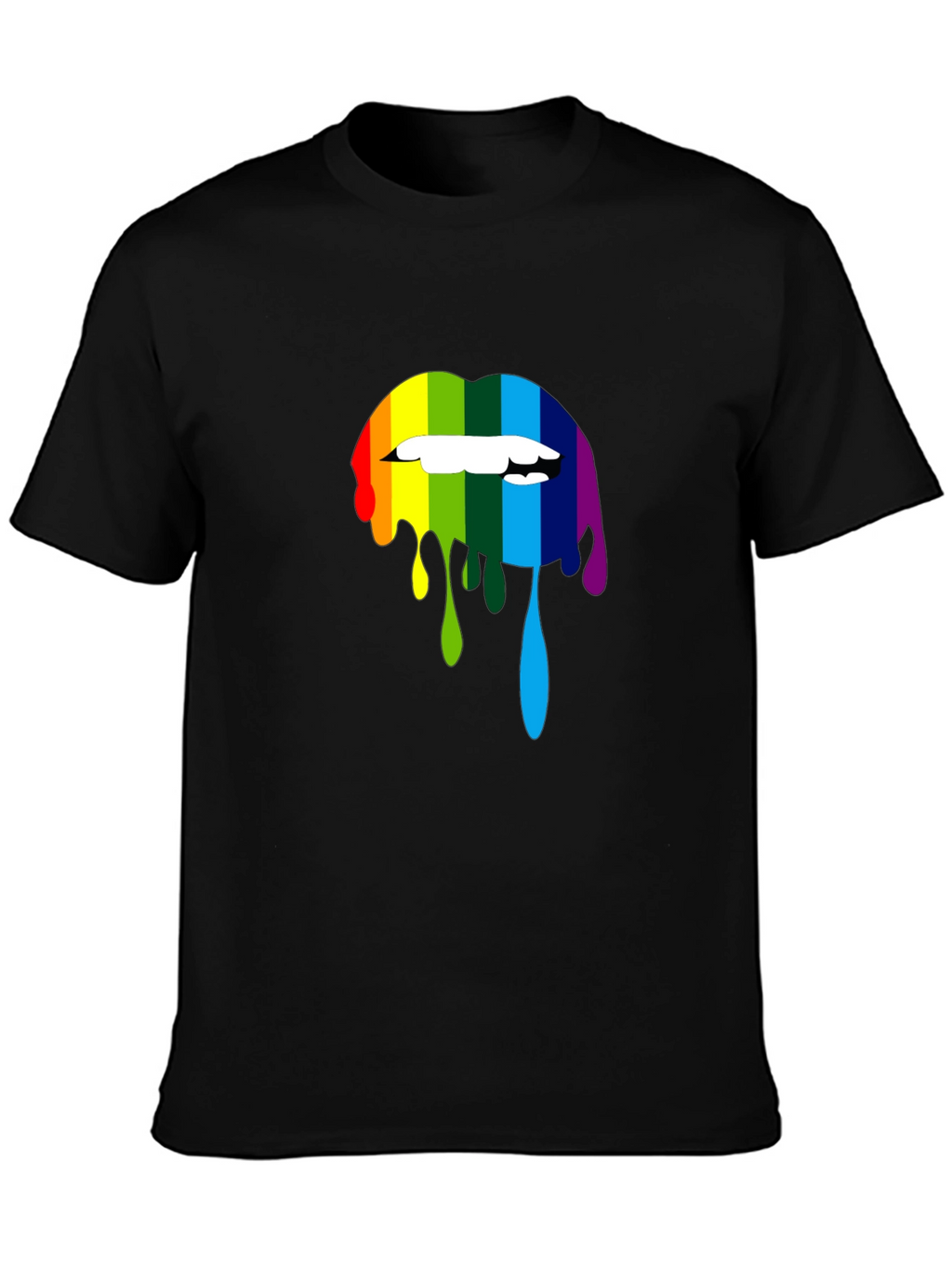 Rainbow Lips Graphic Print Black T-Shirt