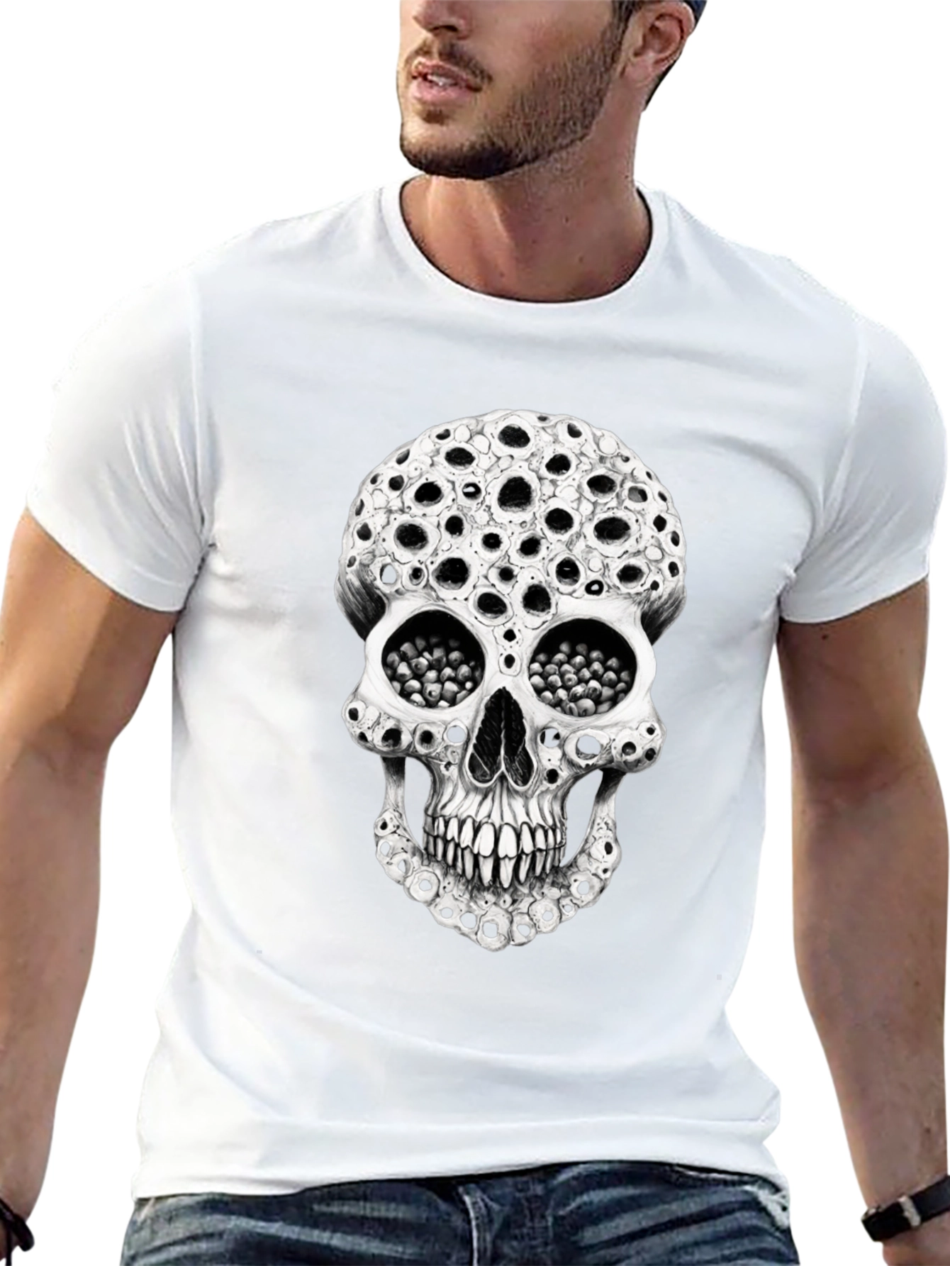 Holey Skull Graphic Tee - Unique Horror T-Shirt