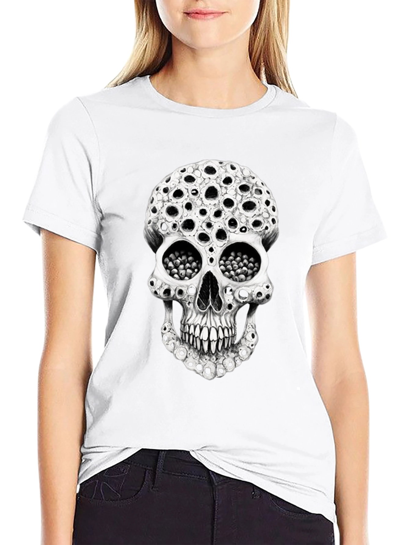 Holey Skull Graphic Tee - Unique Horror T-Shirt