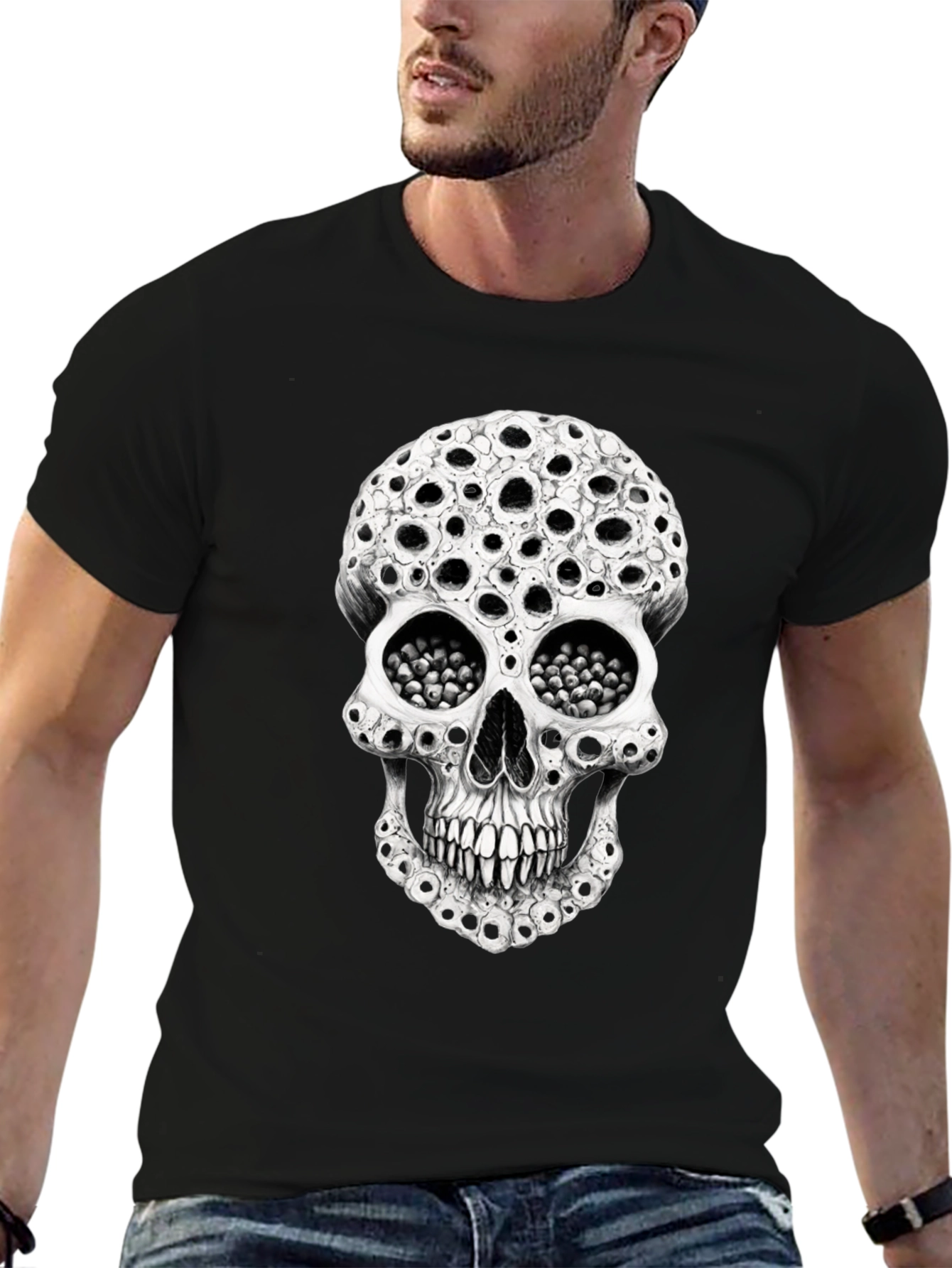 Holey Skull Graphic Tee - Unique Horror T-Shirt