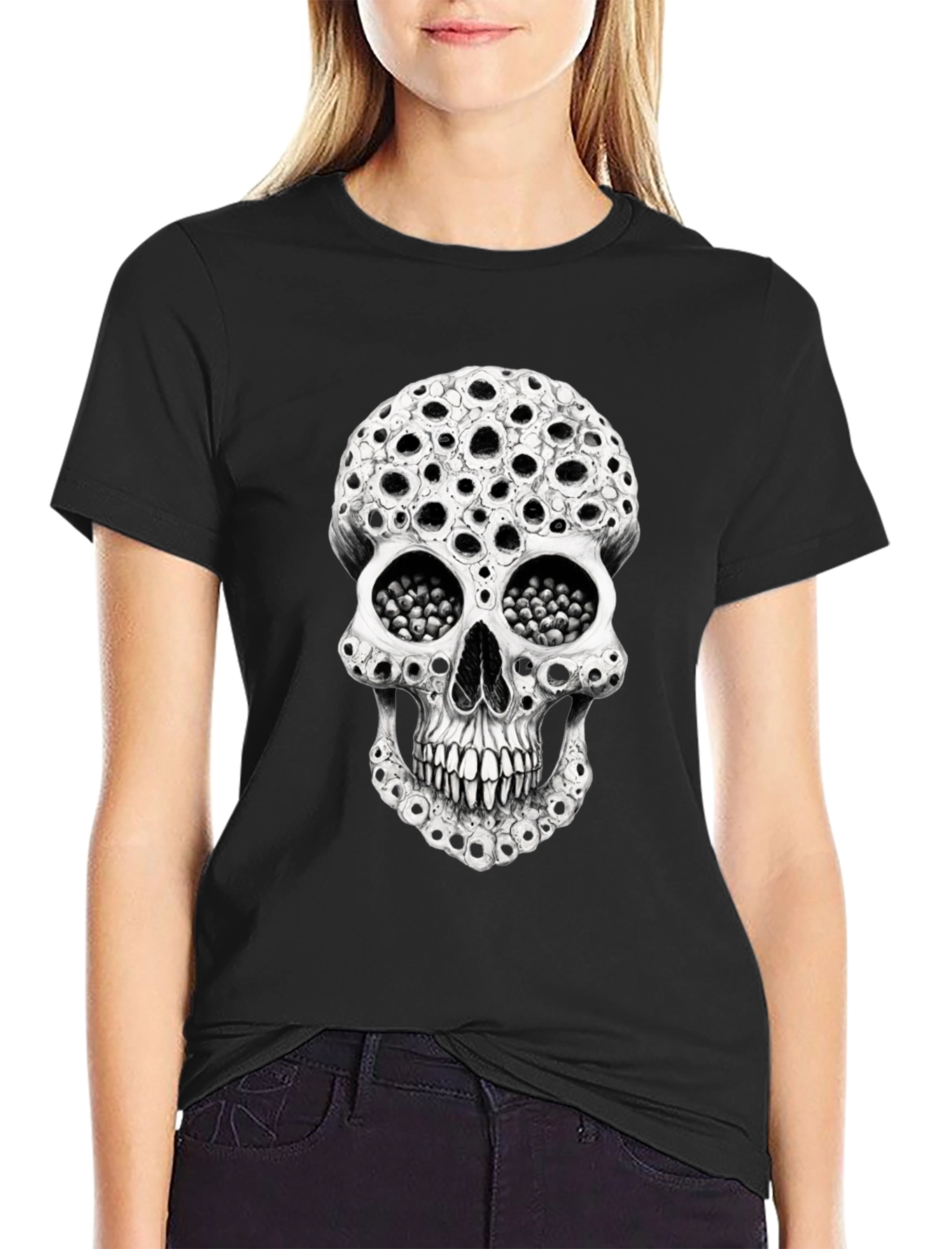 Holey Skull Graphic Tee - Unique Horror T-Shirt
