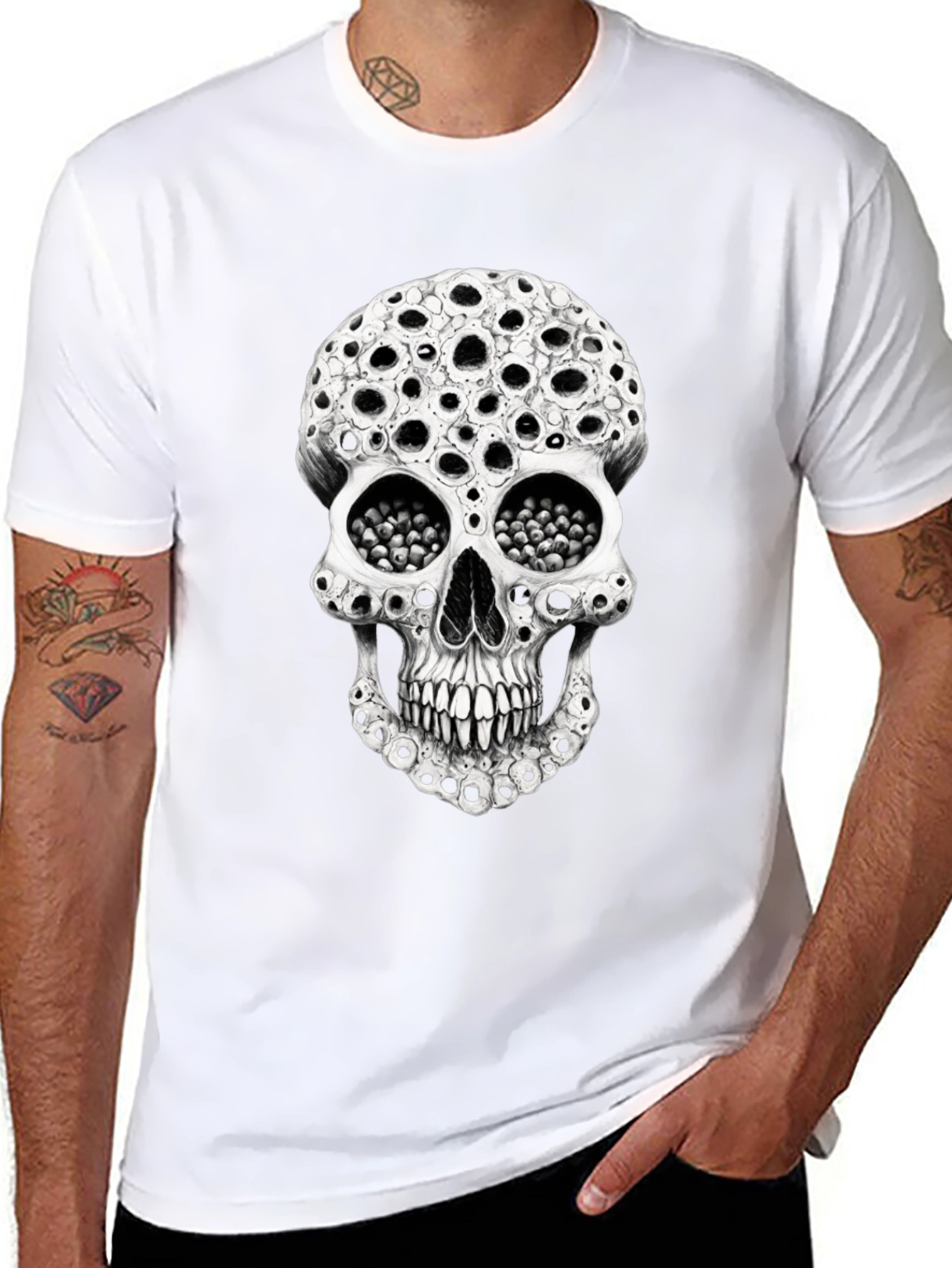 Holey Skull Graphic Tee - Unique Horror T-Shirt