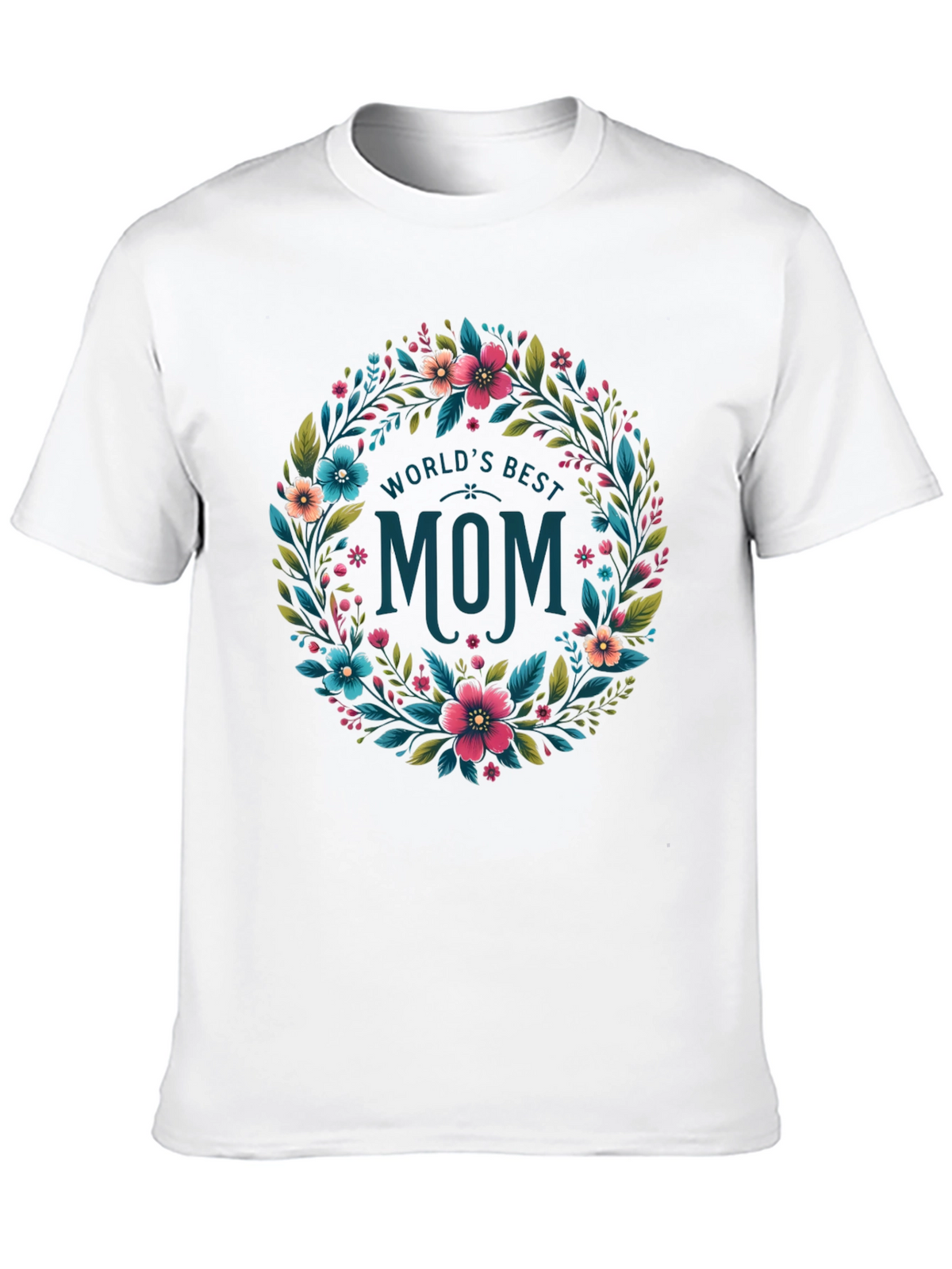 Worlds Best Mom Floral Wreath T-Shirt - Black