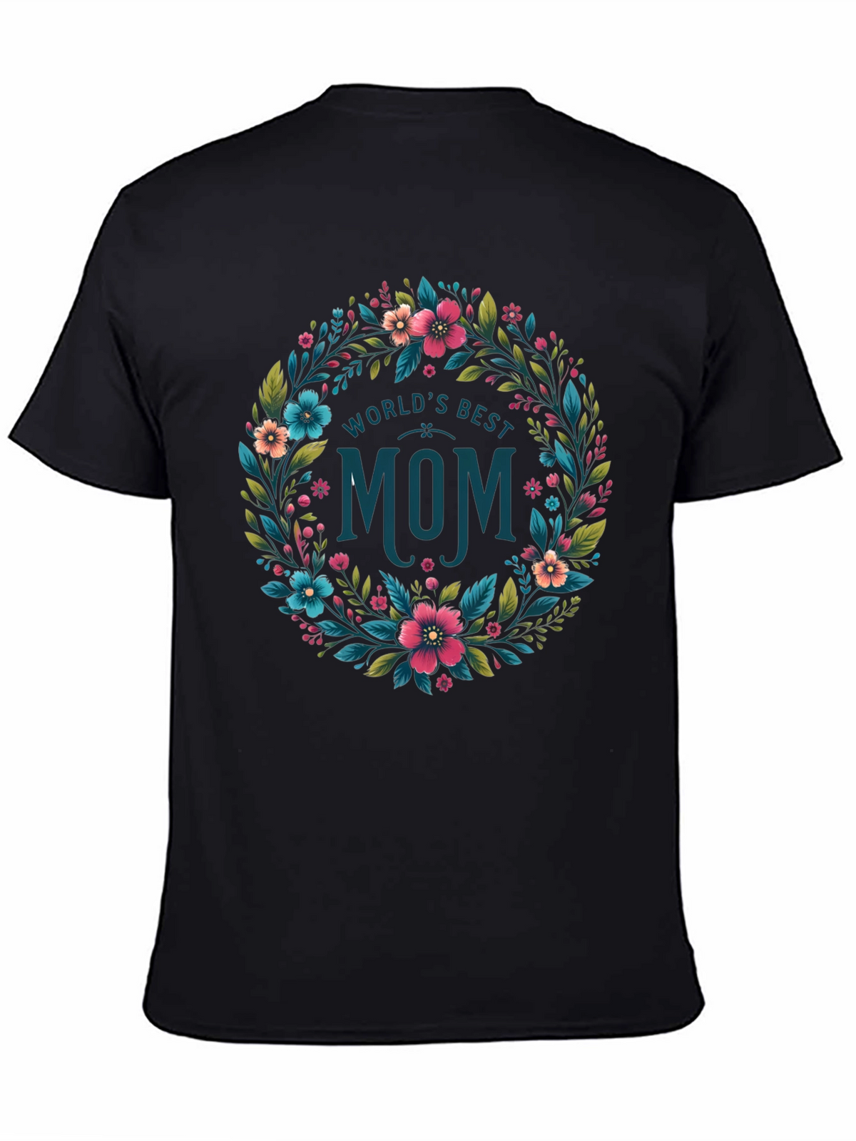 Worlds Best Mom Floral Wreath T-Shirt - Black