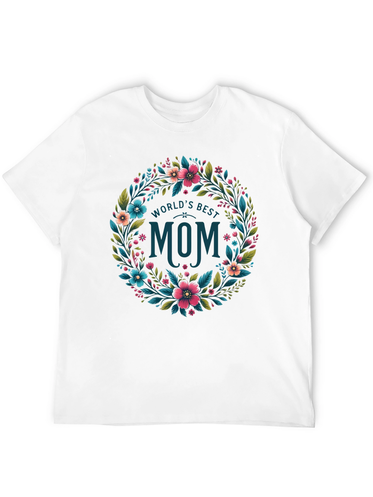 Worlds Best Mom Floral Wreath T-Shirt - Black