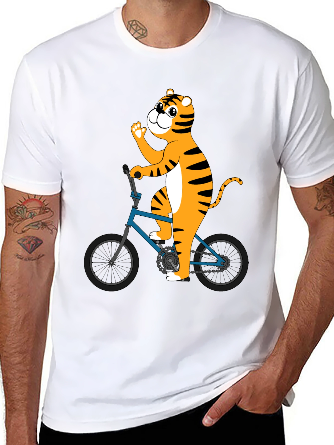 Tiger Riding Bike Graphic T-Shirt - Black