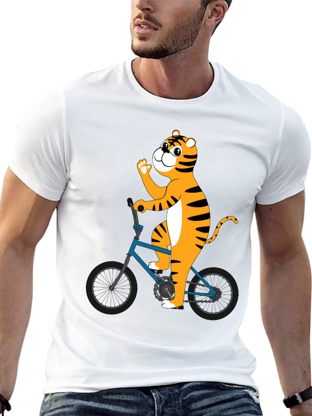 Tiger Riding Bike Graphic T-Shirt - Black