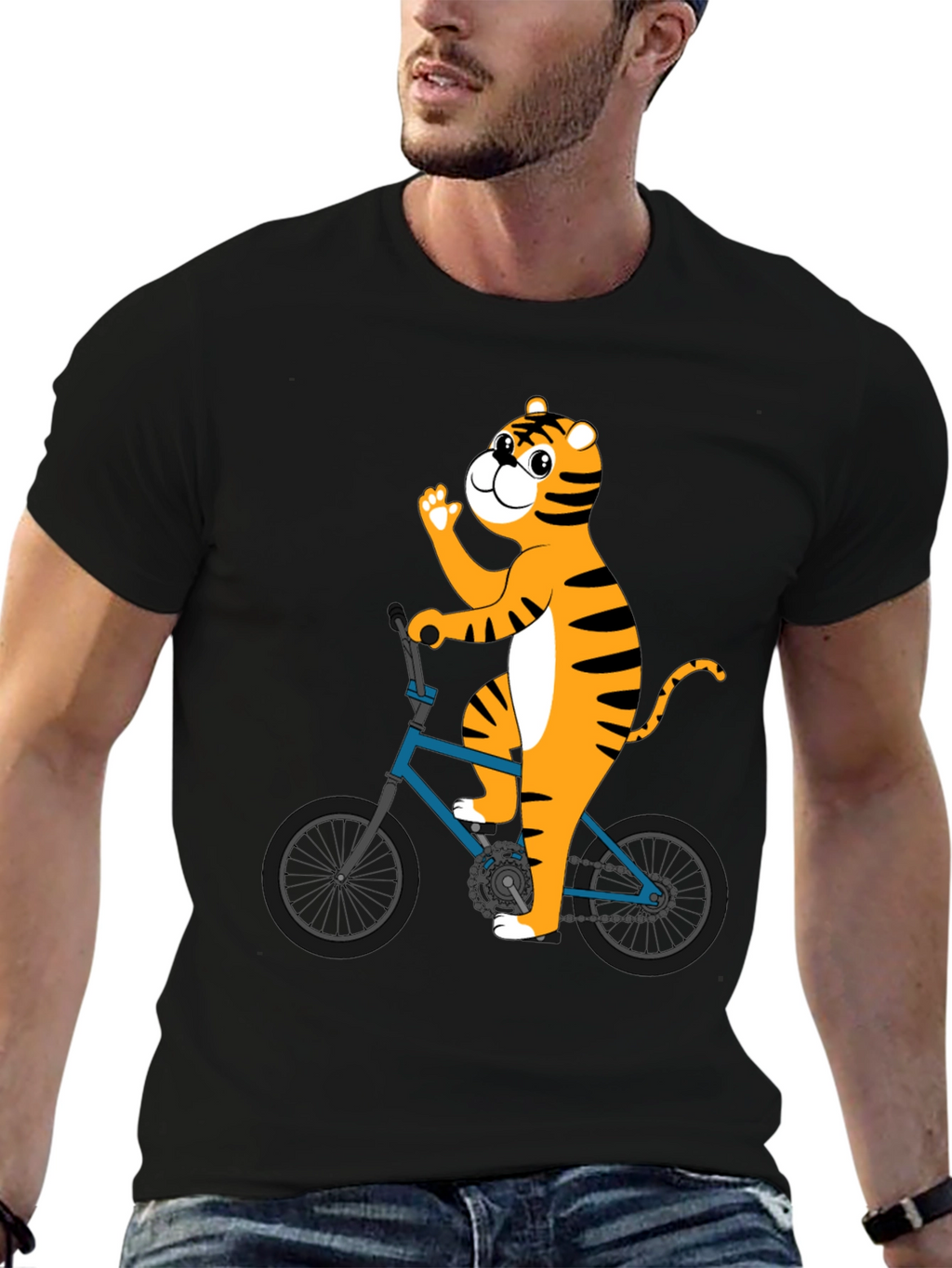 Tiger Riding Bike Graphic T-Shirt - Black