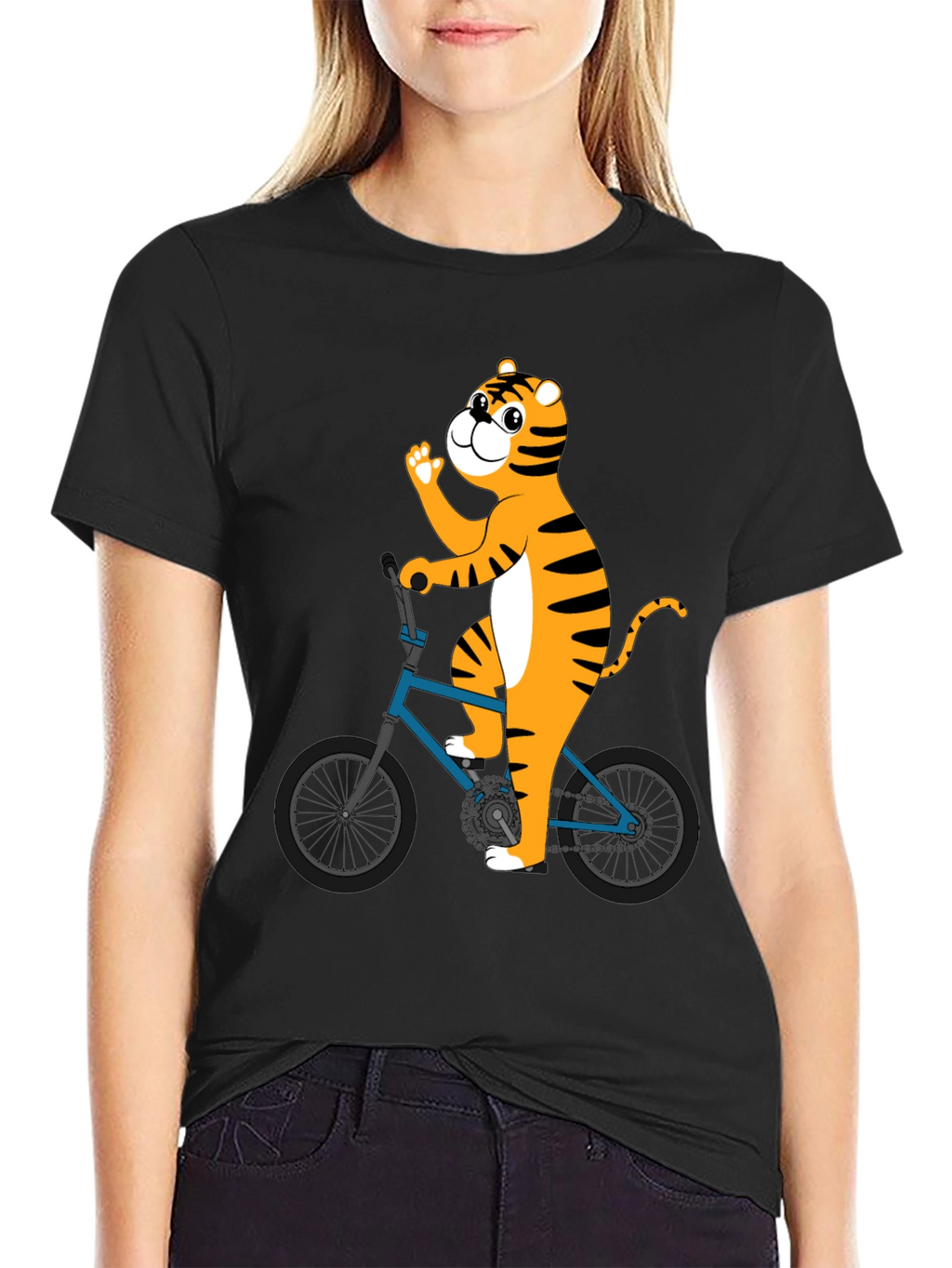 Tiger Riding Bike Graphic T-Shirt - Black