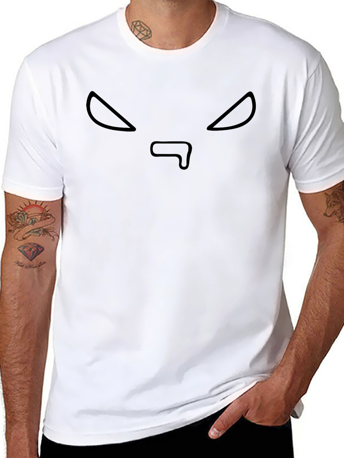 Black Graphic Tee - Minimalist Evil Face Design