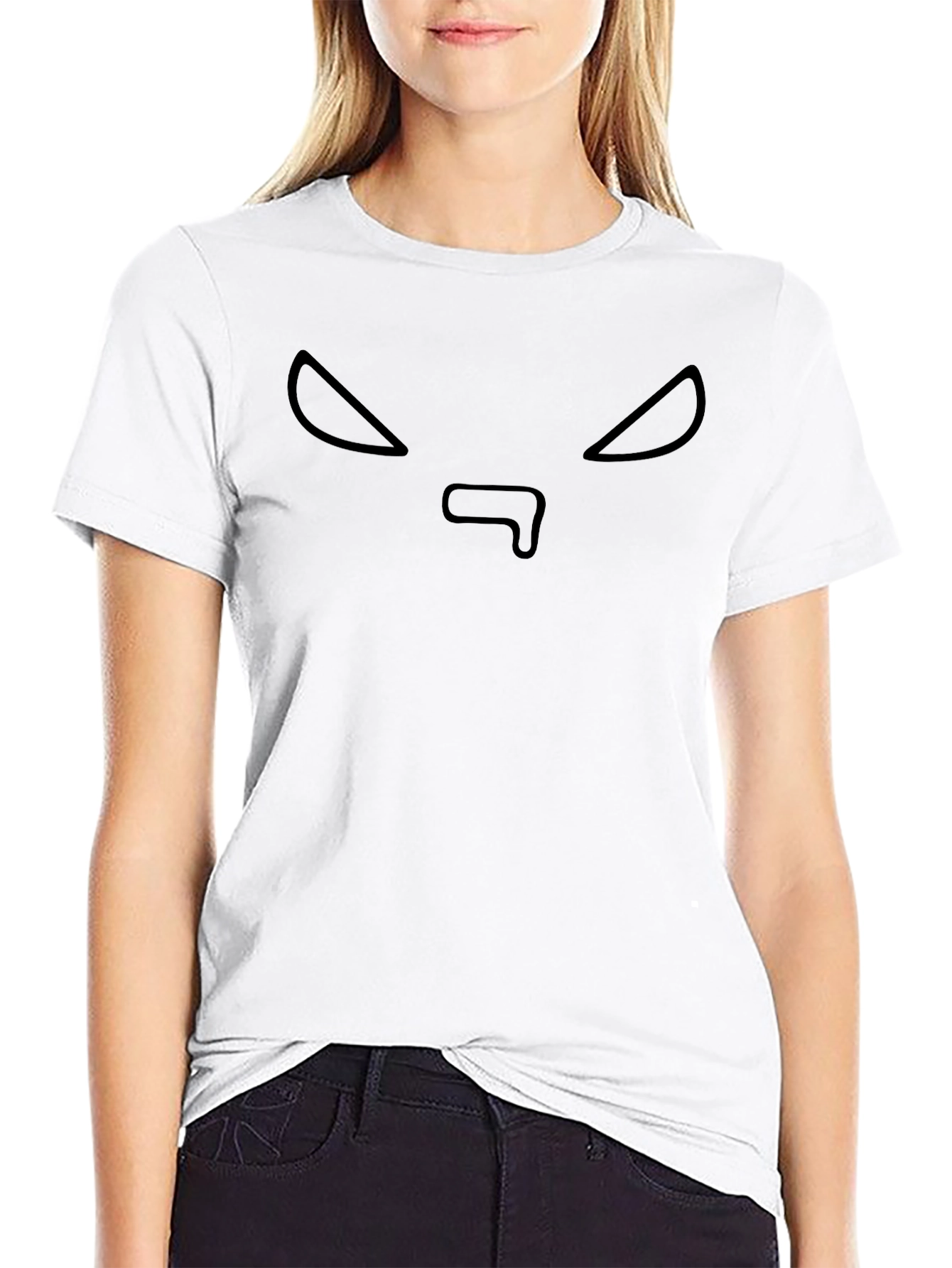 Black Graphic Tee - Minimalist Evil Face Design