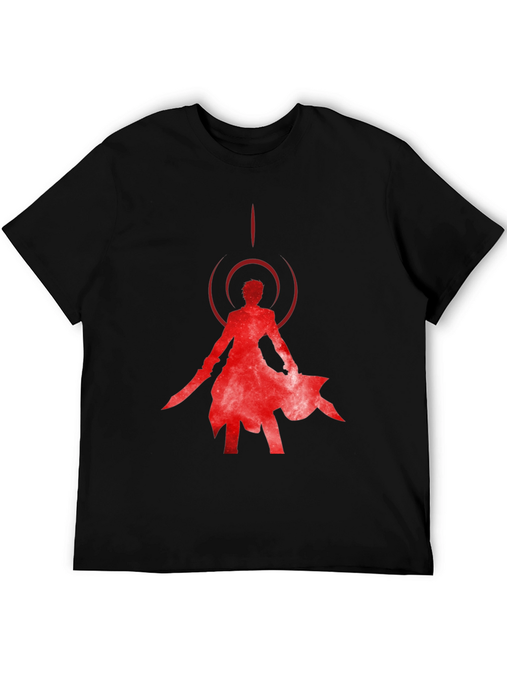 Red Anime Silhouette Black T-Shirt