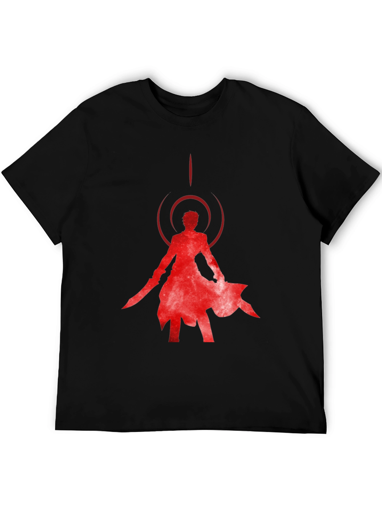 Red Anime Silhouette Black T-Shirt