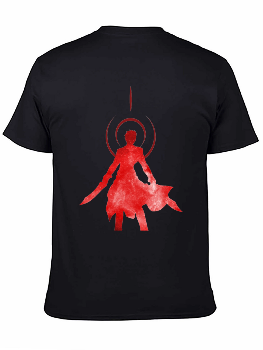 Red Anime Silhouette Black T-Shirt