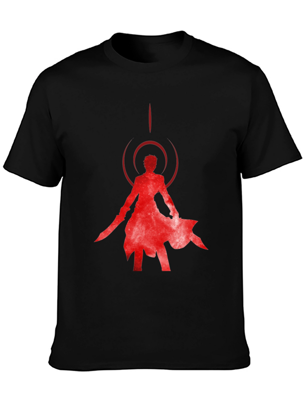 Red Anime Silhouette Black T-Shirt