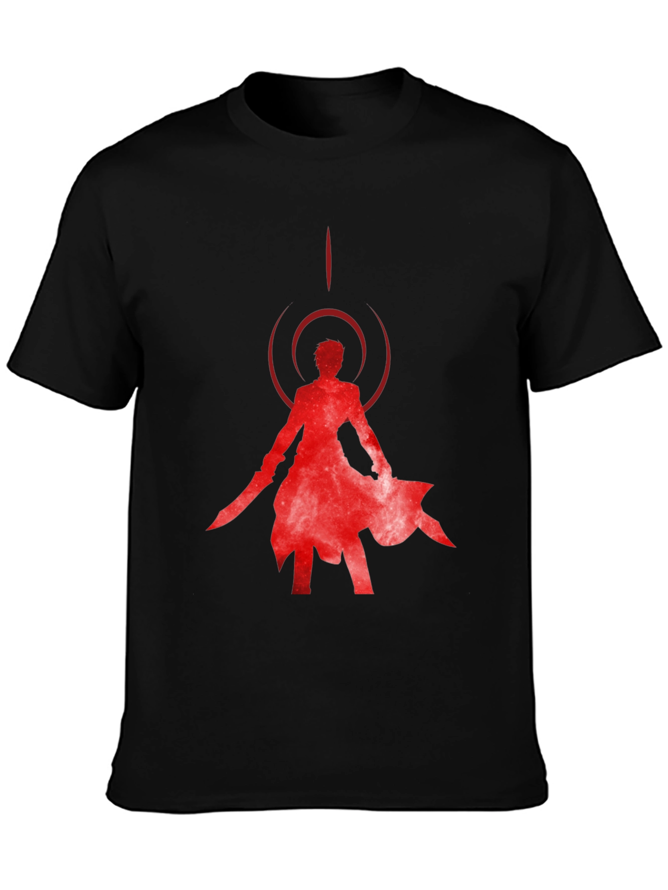 Red Anime Silhouette Black T-Shirt