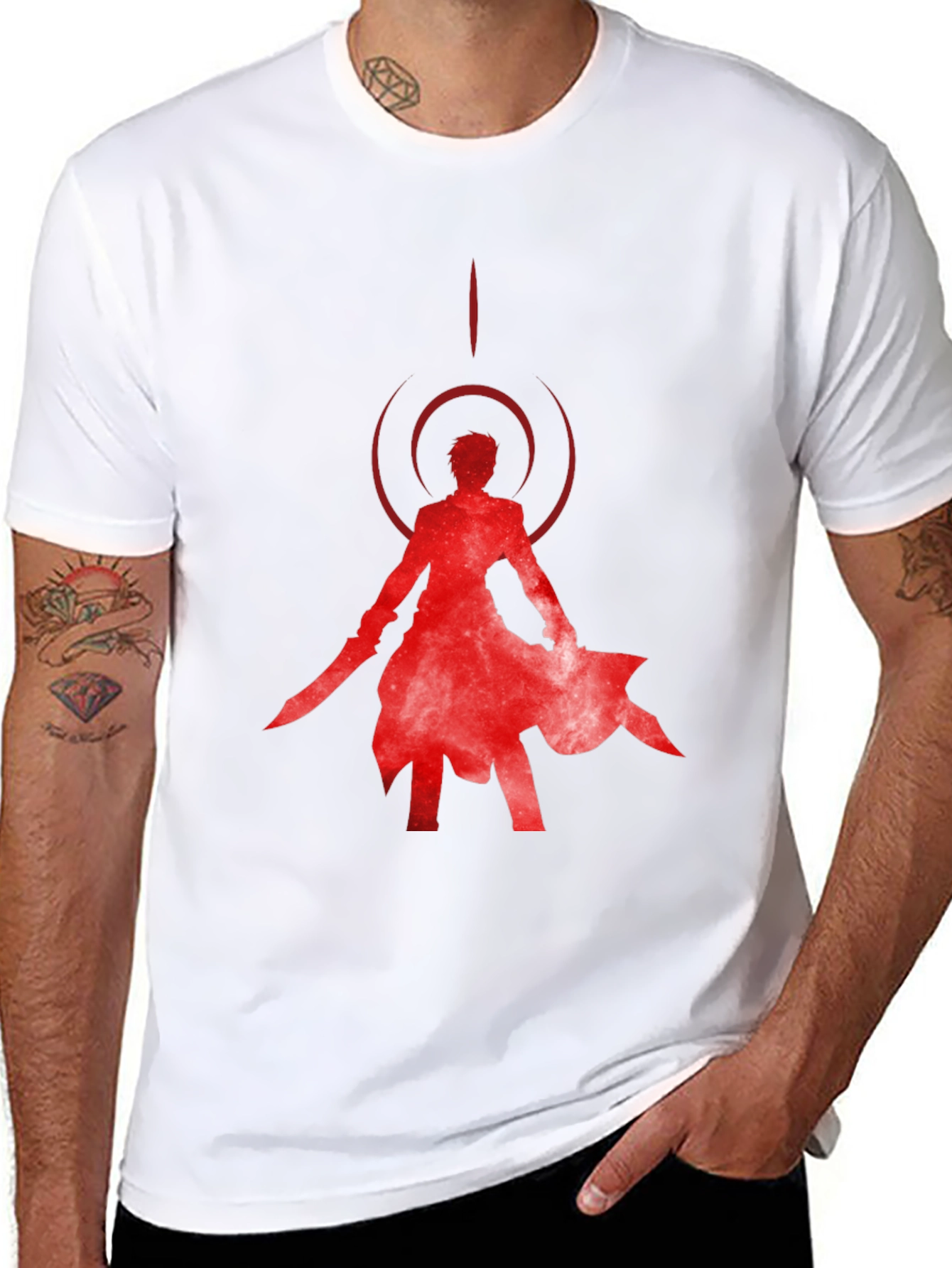 Red Anime Silhouette Black T-Shirt