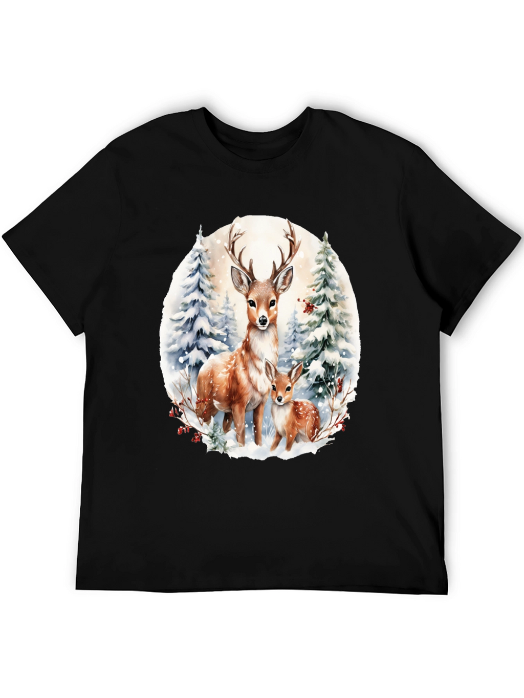 Deer Family Winter Scene Graphic Tee