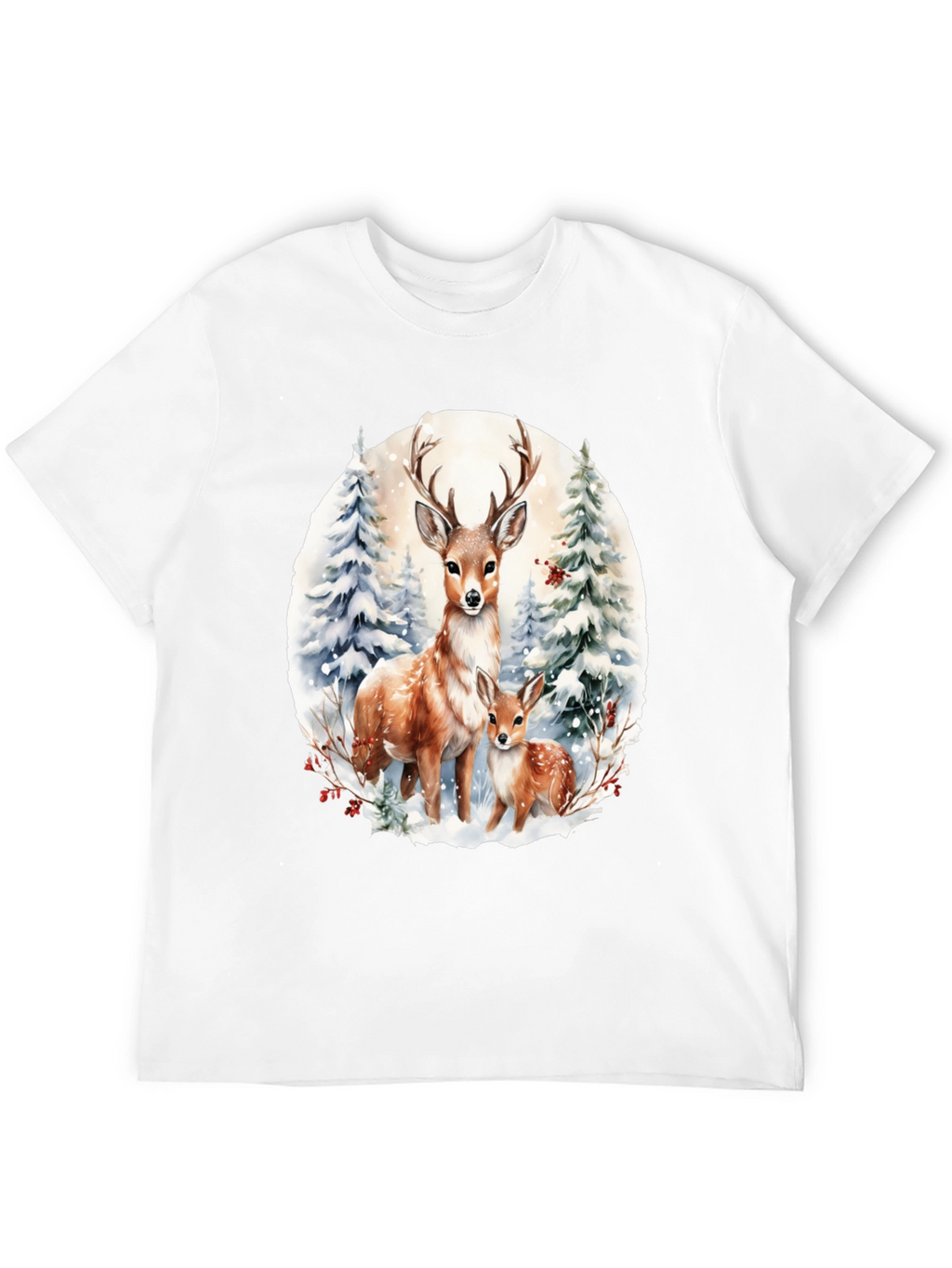 Deer Family Winter Scene Graphic Tee