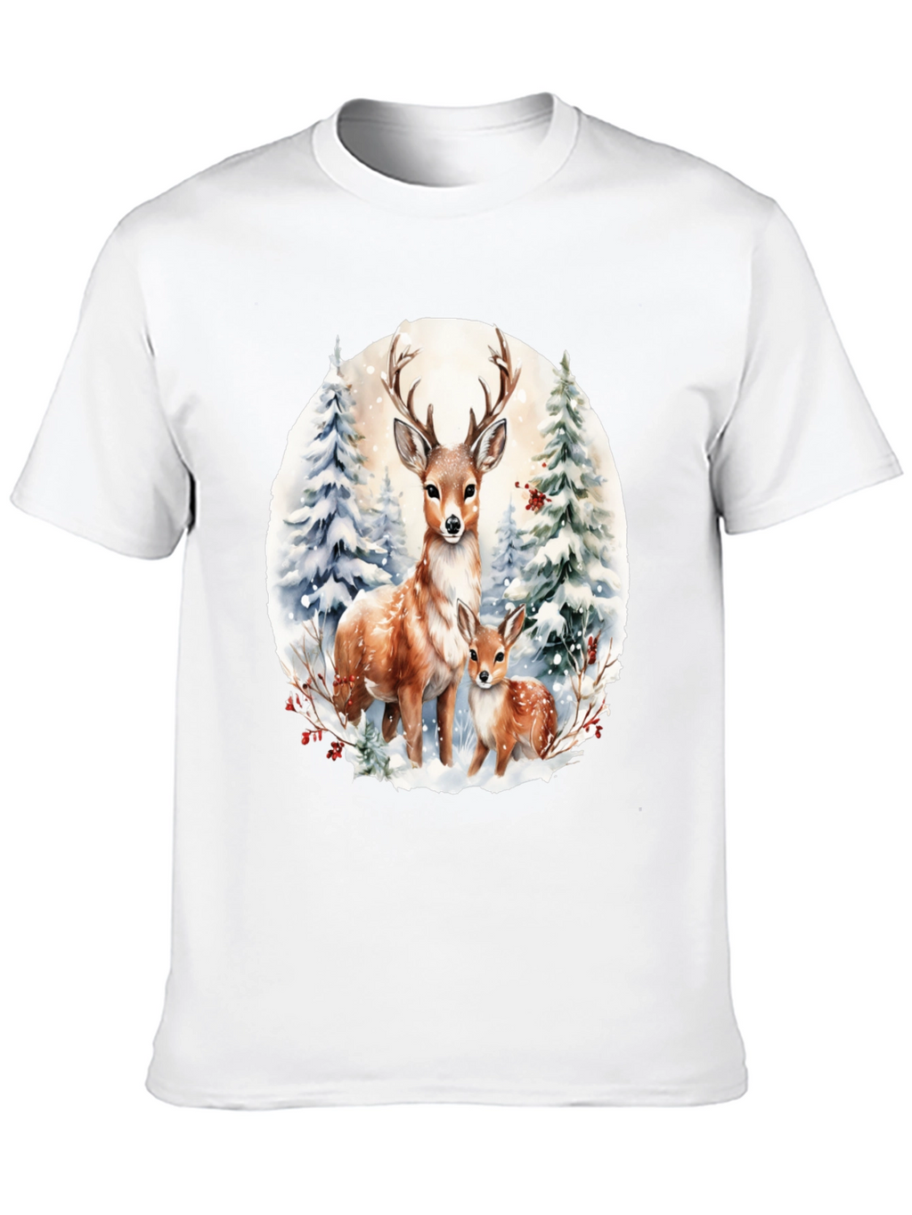 Deer Family Winter Scene Graphic Tee