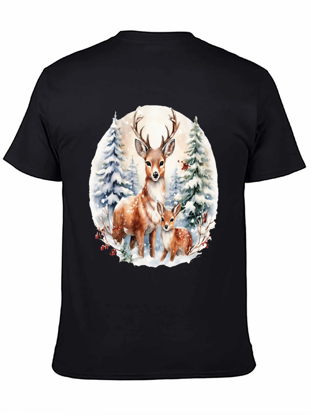 Deer Family Winter Scene Graphic Tee