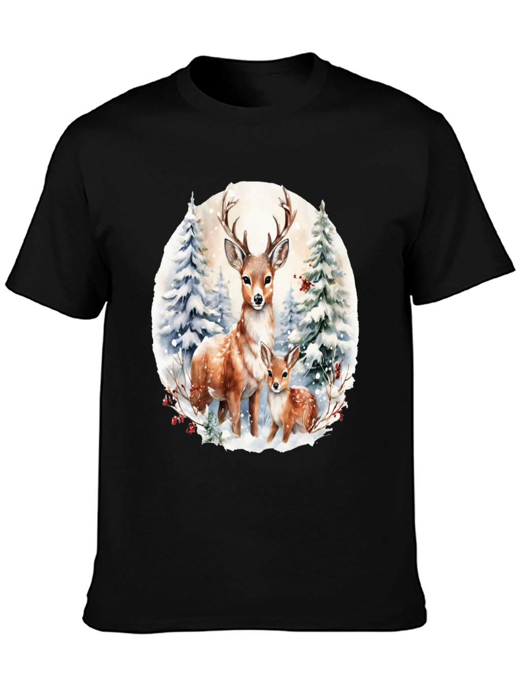Deer Family Winter Scene Graphic Tee