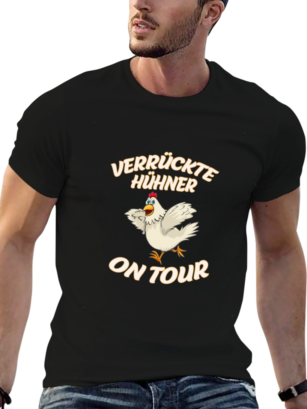 Funny Chicken On Tour Black T-Shirt