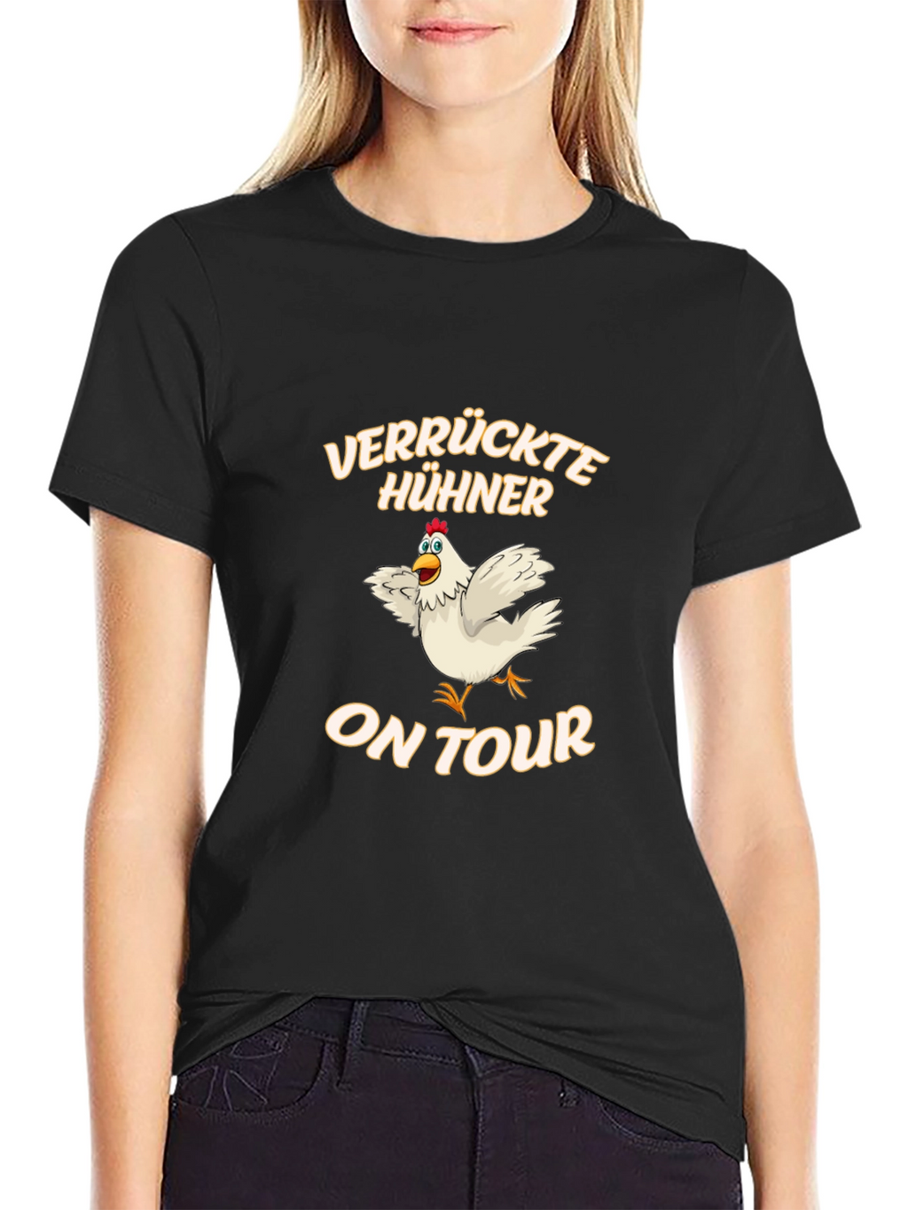 Funny Chicken On Tour Black T-Shirt