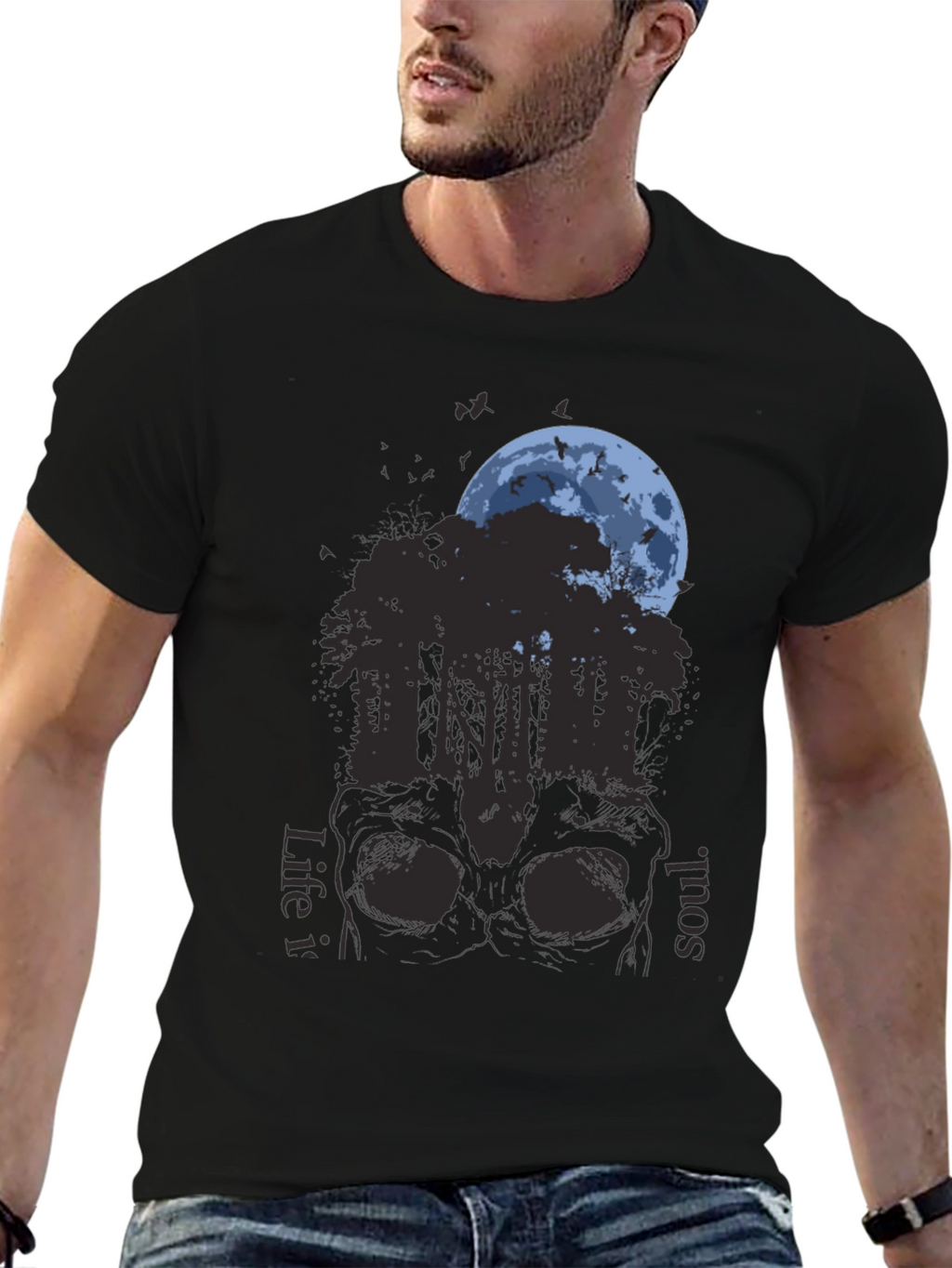 Skull Forest Moon Graphic T-Shirt