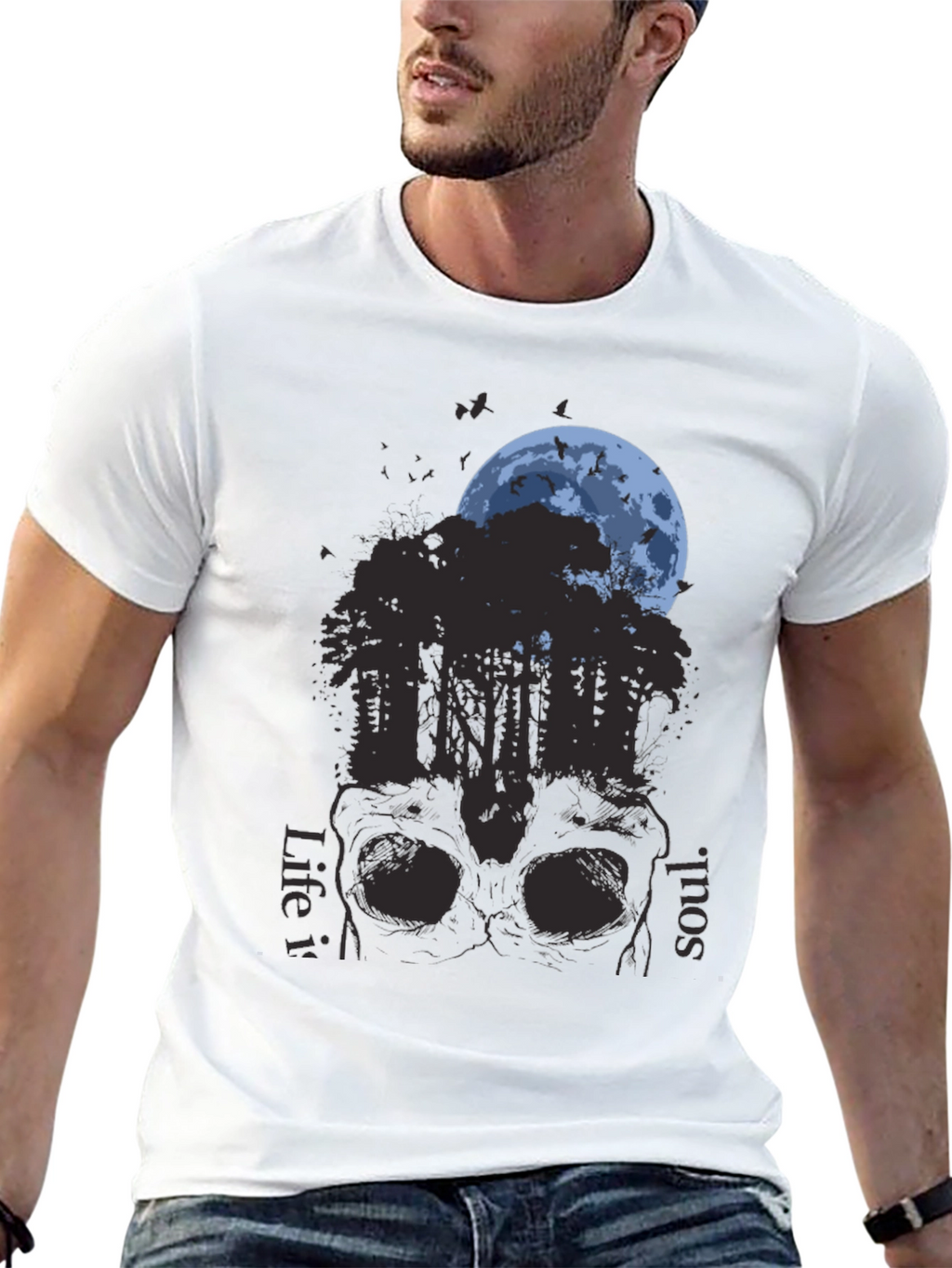 Skull Forest Moon Graphic T-Shirt