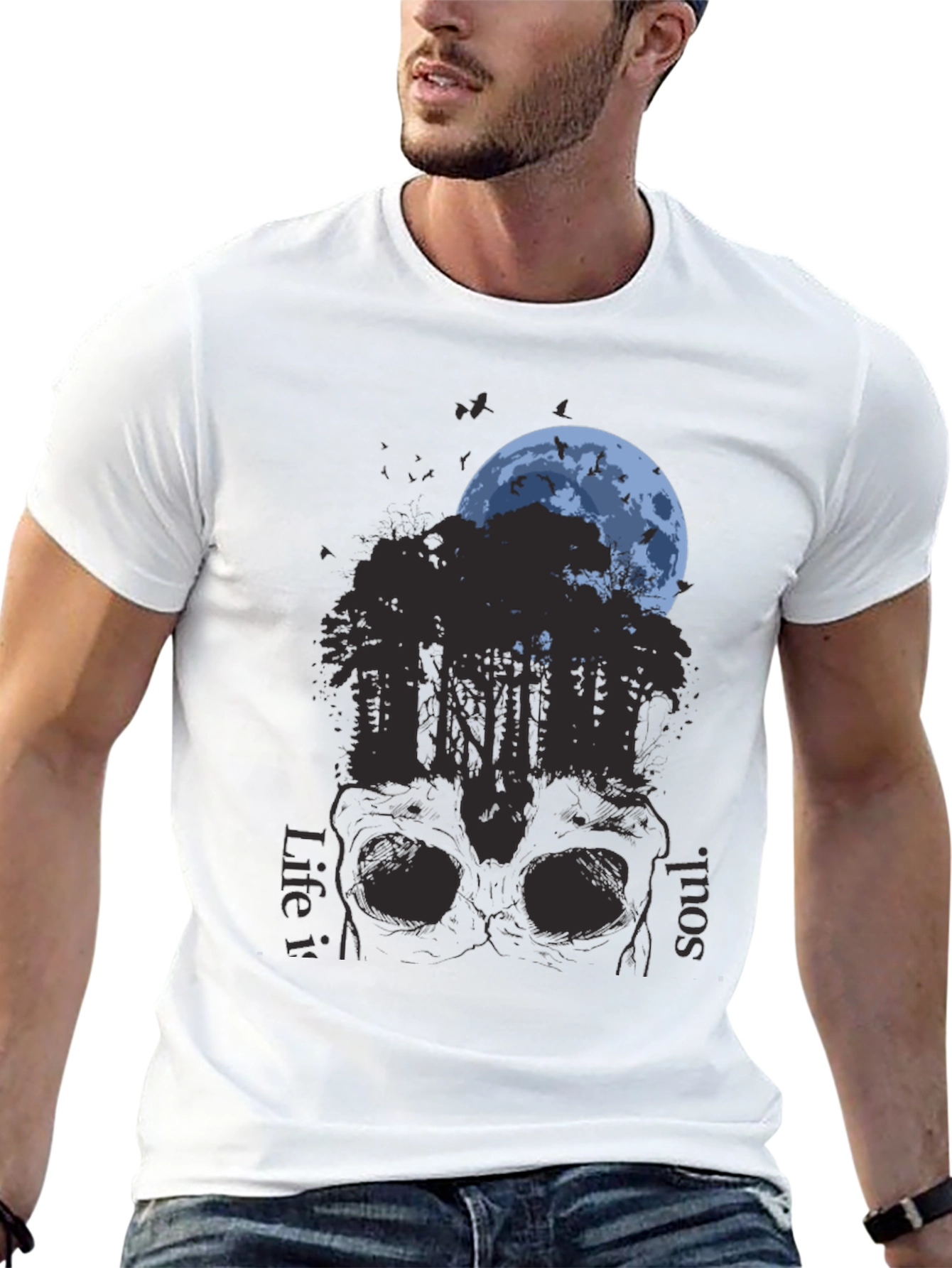 Skull Forest Moon Graphic T-Shirt