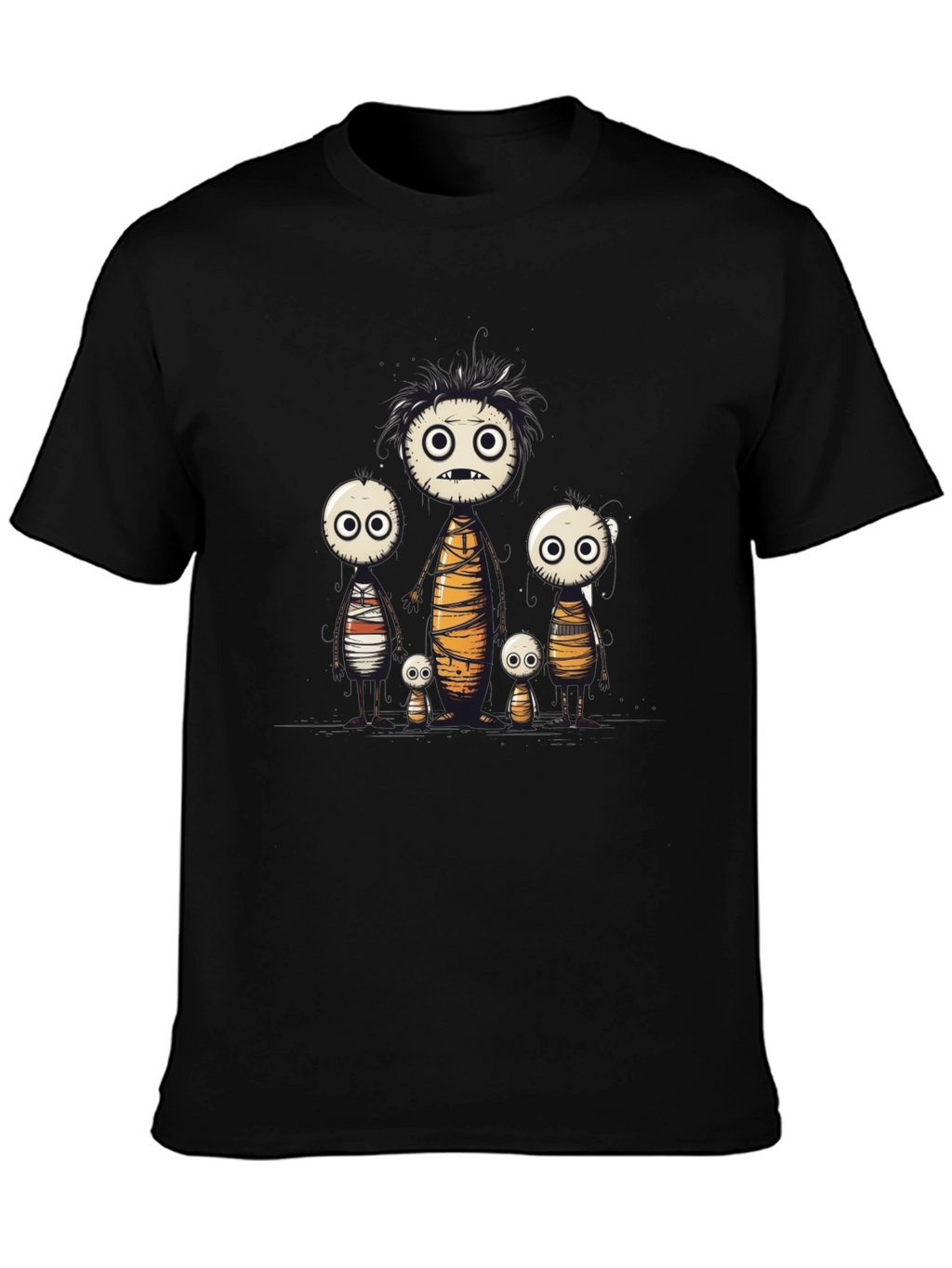 Cartoon Mummy Family Black T-Shirt