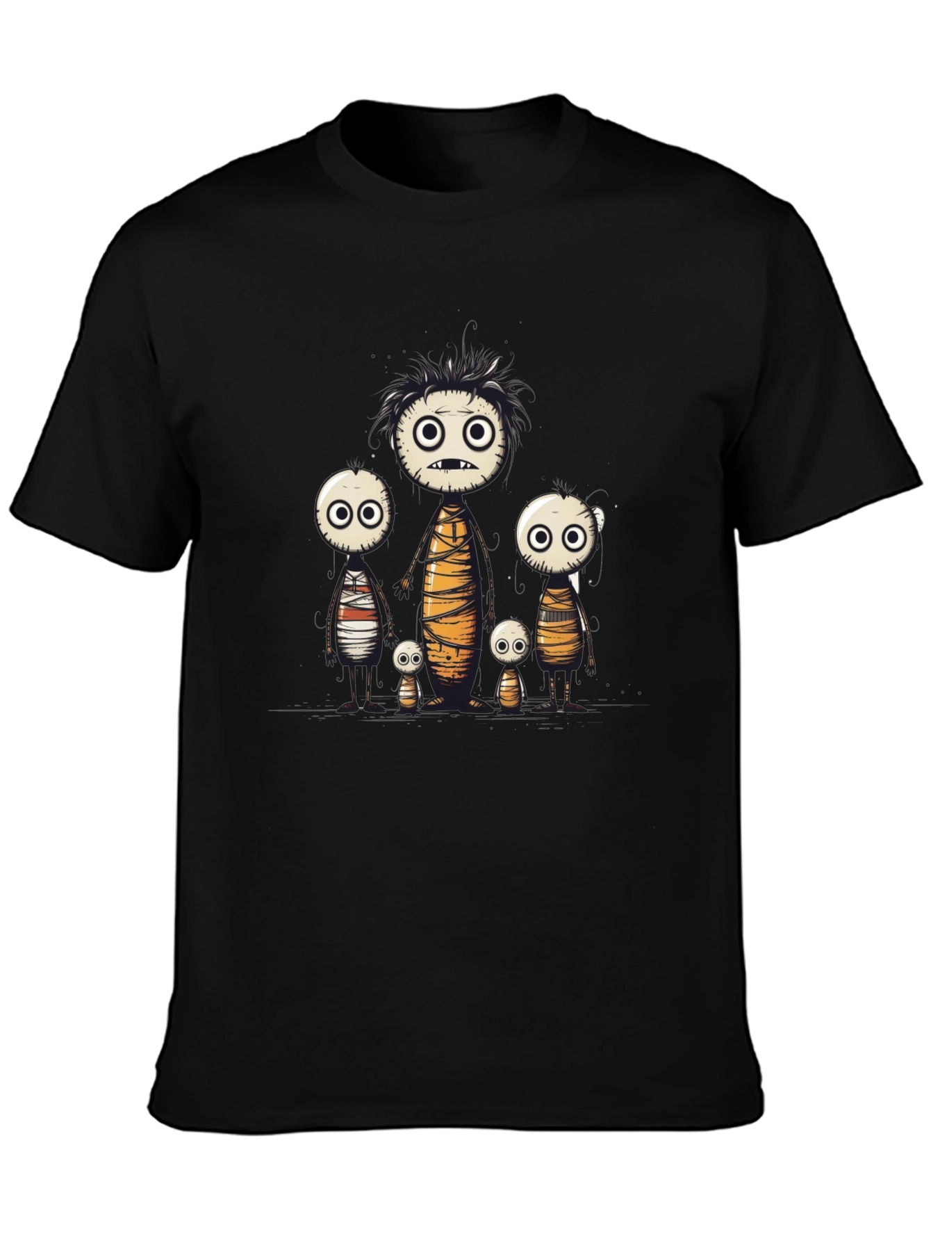 Cartoon Mummy Family Black T-Shirt