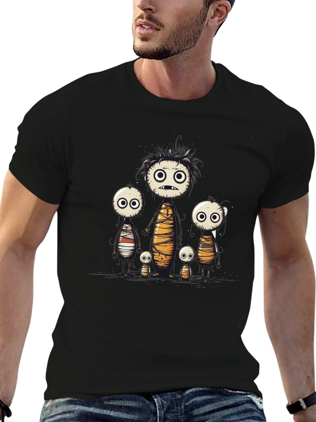 Cartoon Mummy Family Black T-Shirt
