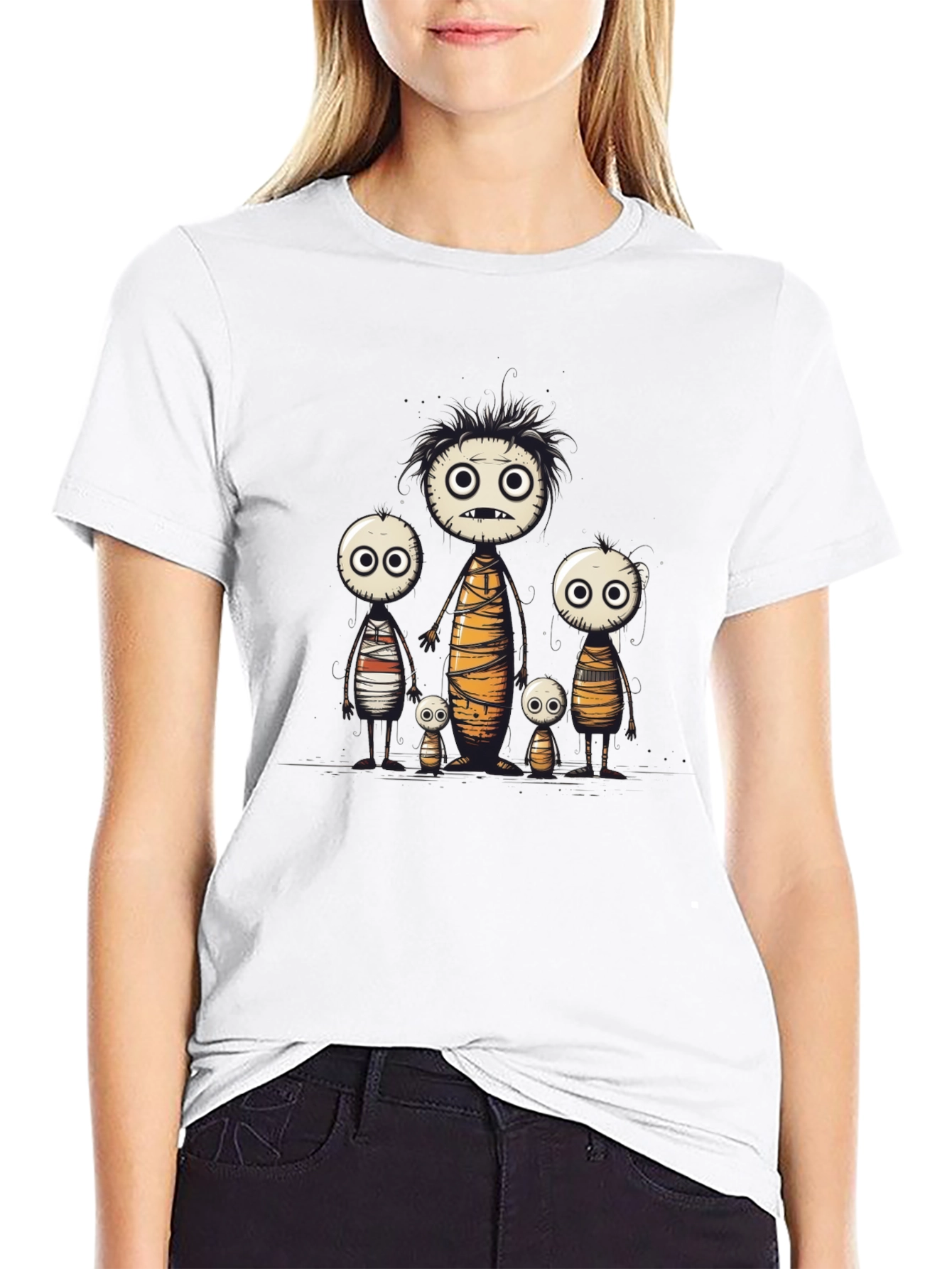 Cartoon Mummy Family Black T-Shirt