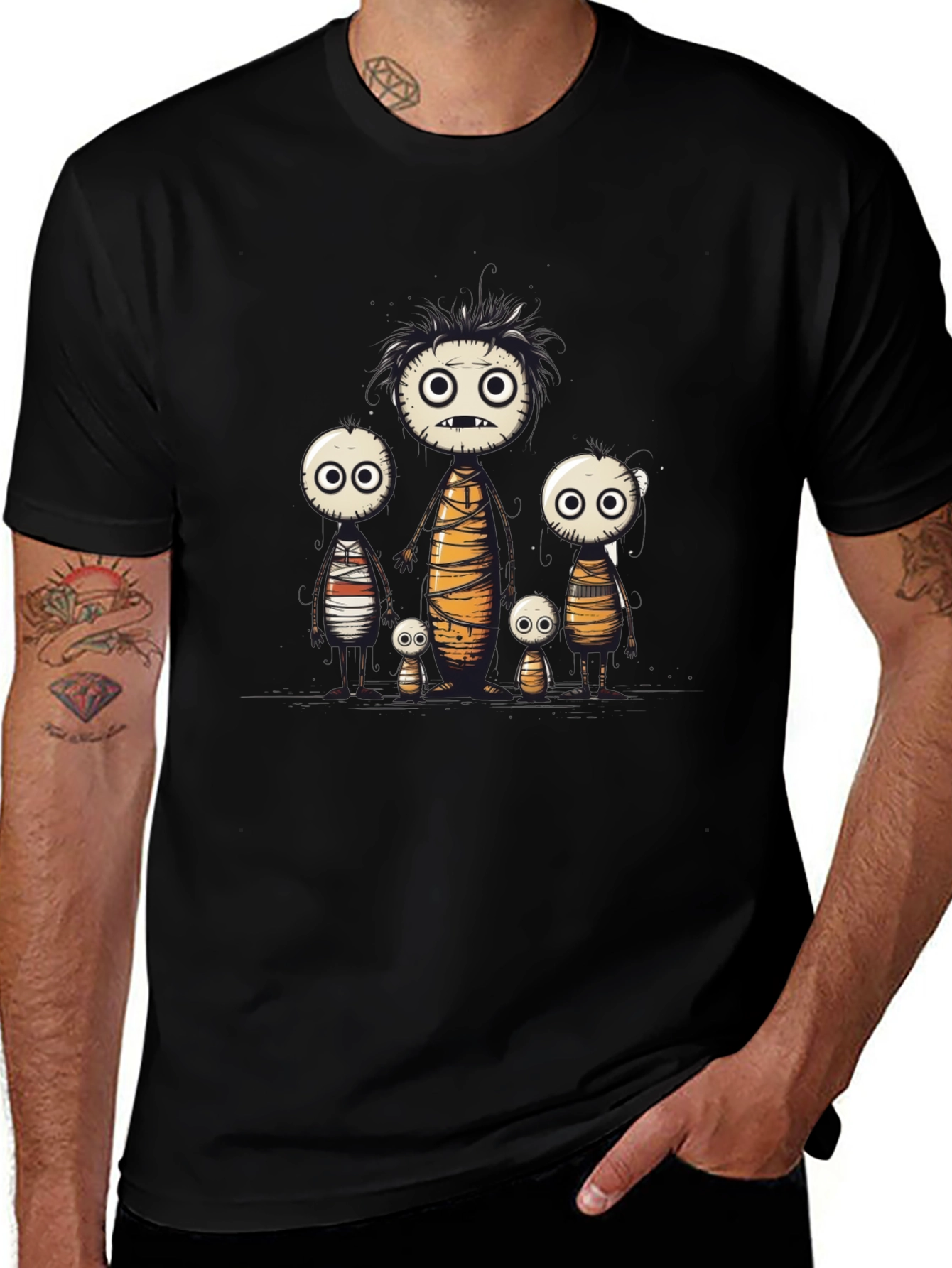 Cartoon Mummy Family Black T-Shirt