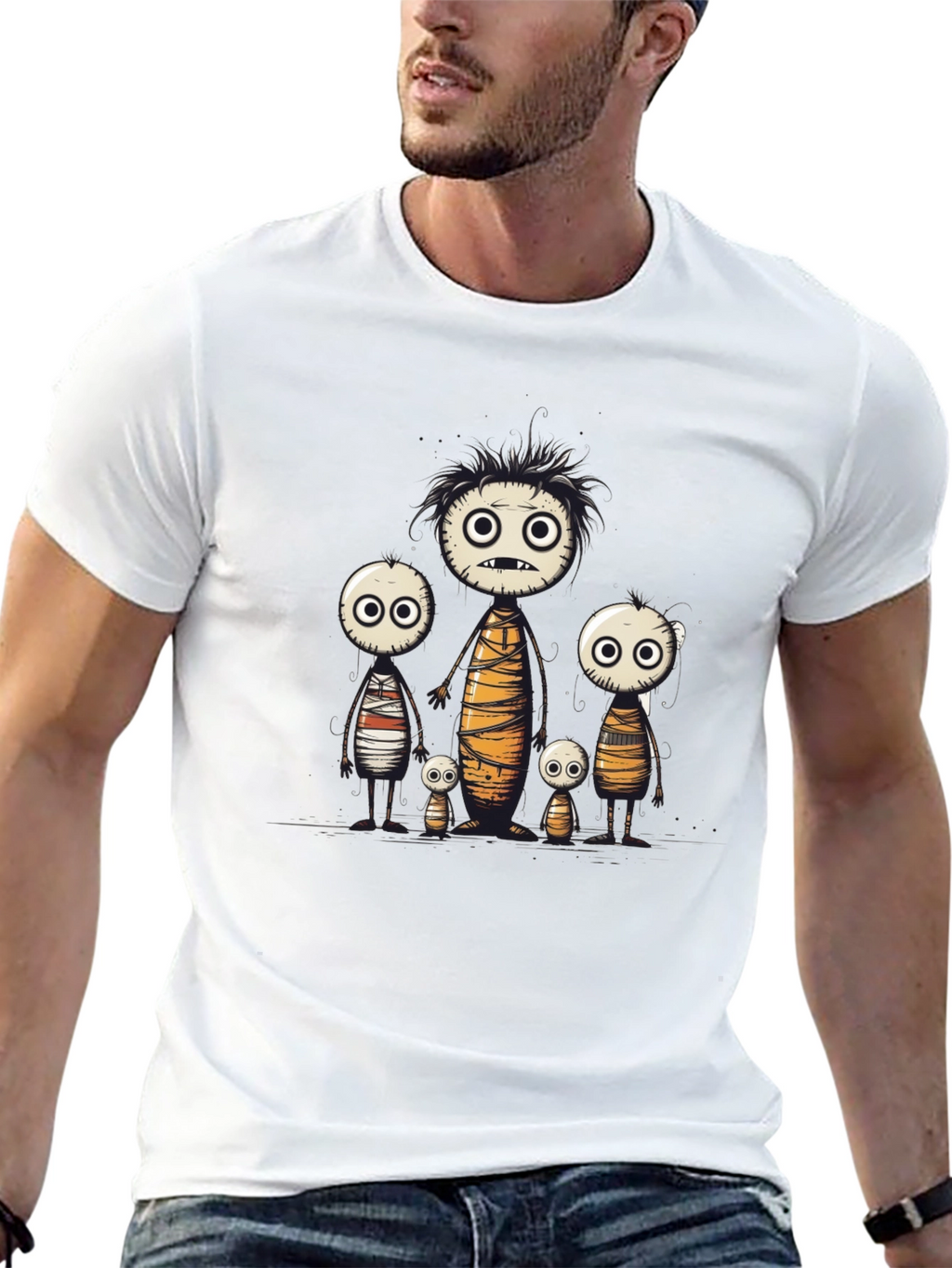 Cartoon Mummy Family Black T-Shirt