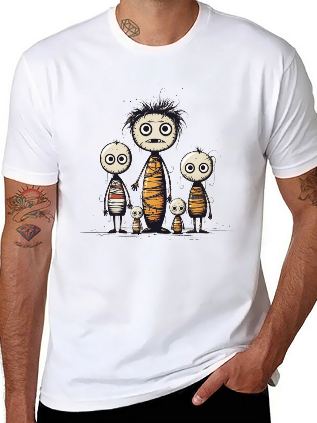 Cartoon Mummy Family Black T-Shirt