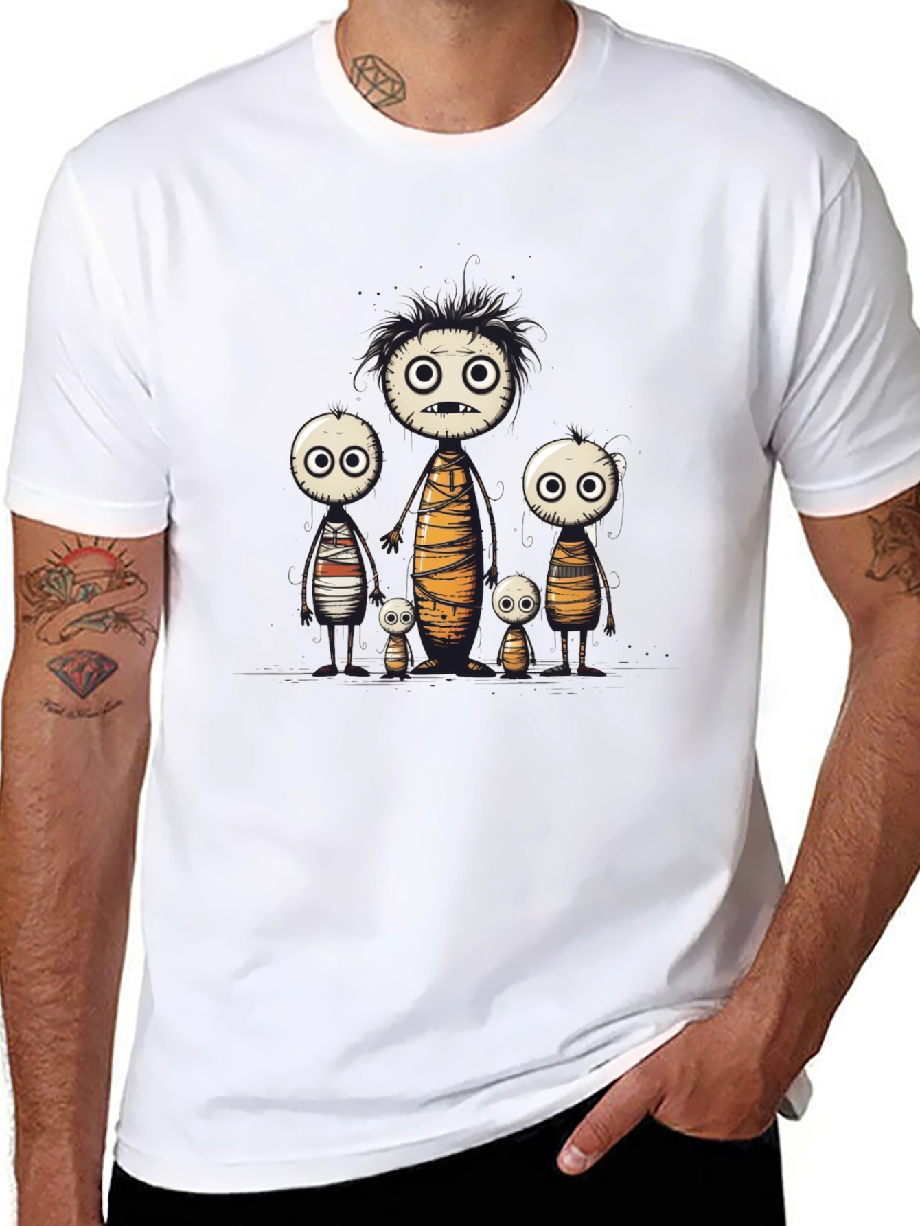 Cartoon Mummy Family Black T-Shirt