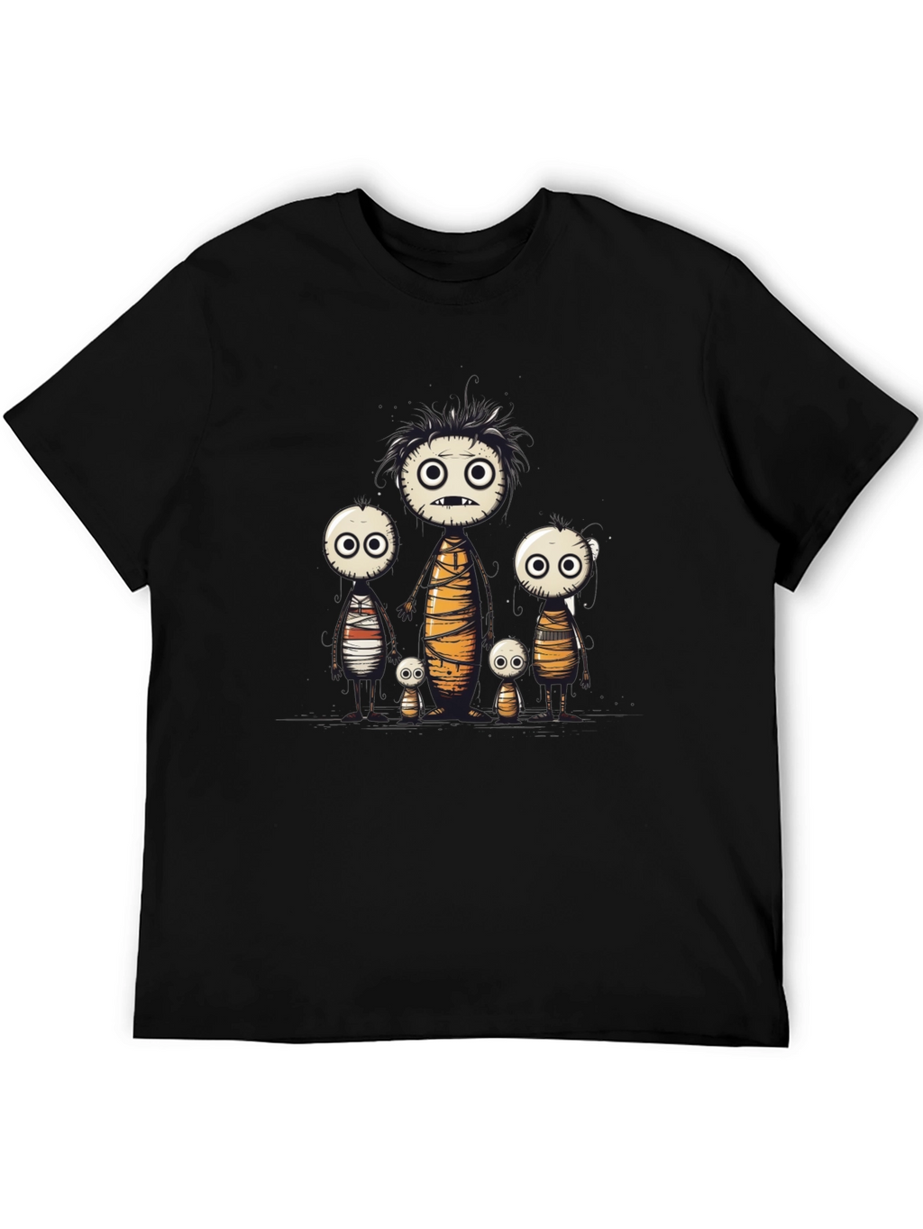 Cartoon Mummy Family Black T-Shirt