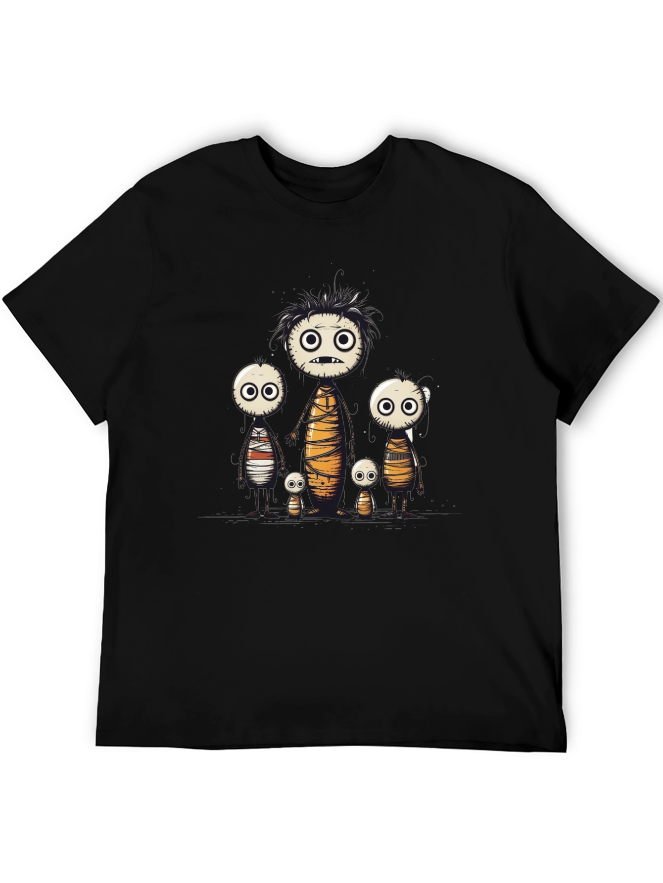 Cartoon Mummy Family Black T-Shirt