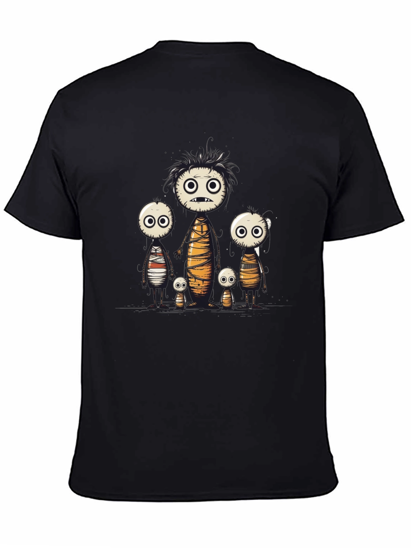 Cartoon Mummy Family Black T-Shirt