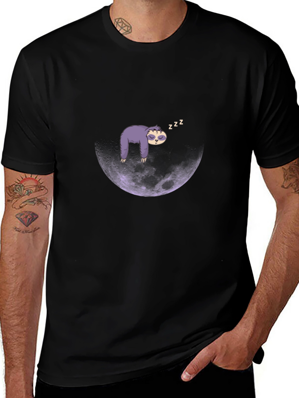 Sloth Moon Sleep T-Shirt - Mens Black Graphic Tee