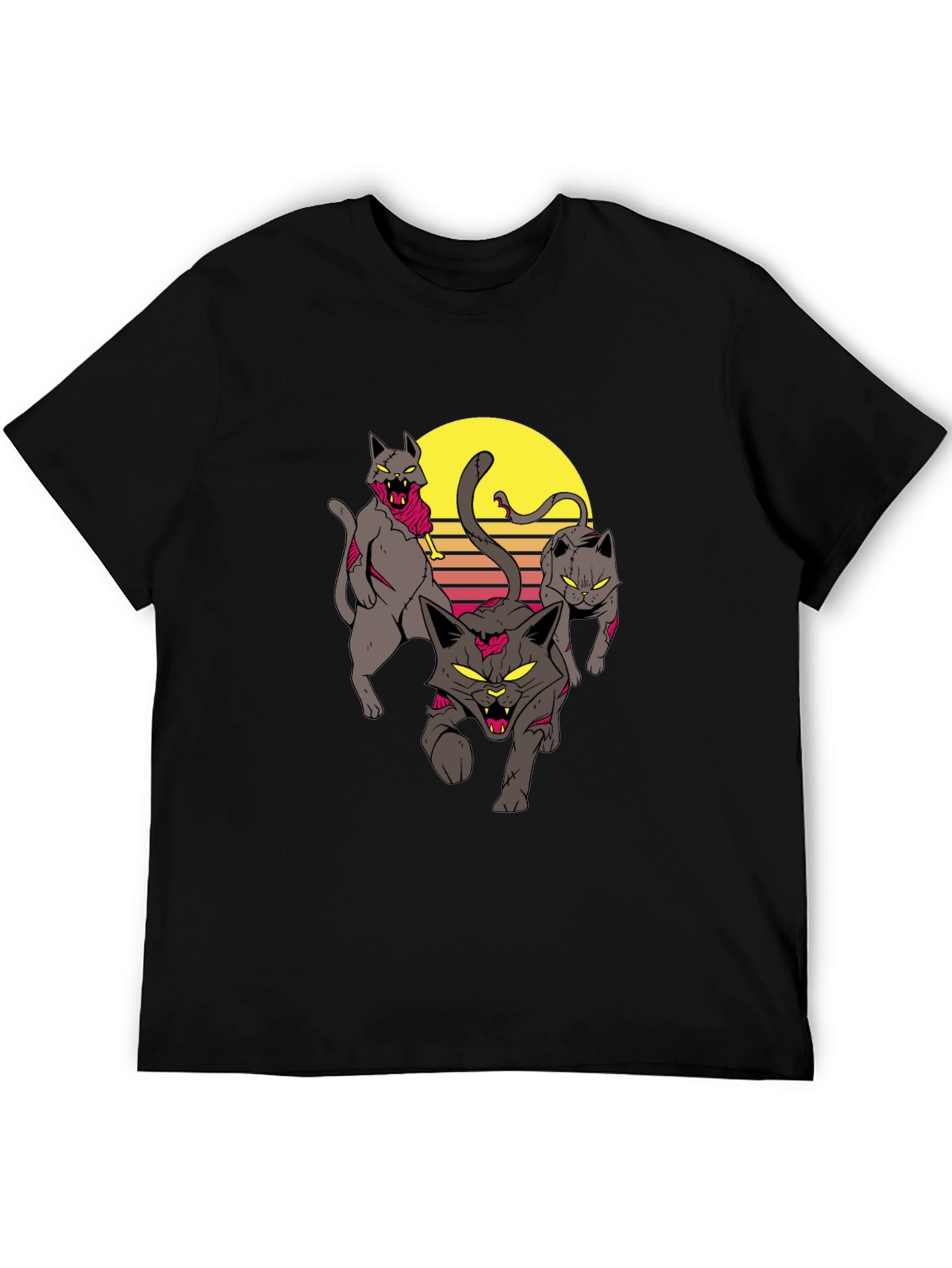 Zombie Cats Graphic Tee - Black Cotton T-Shirt