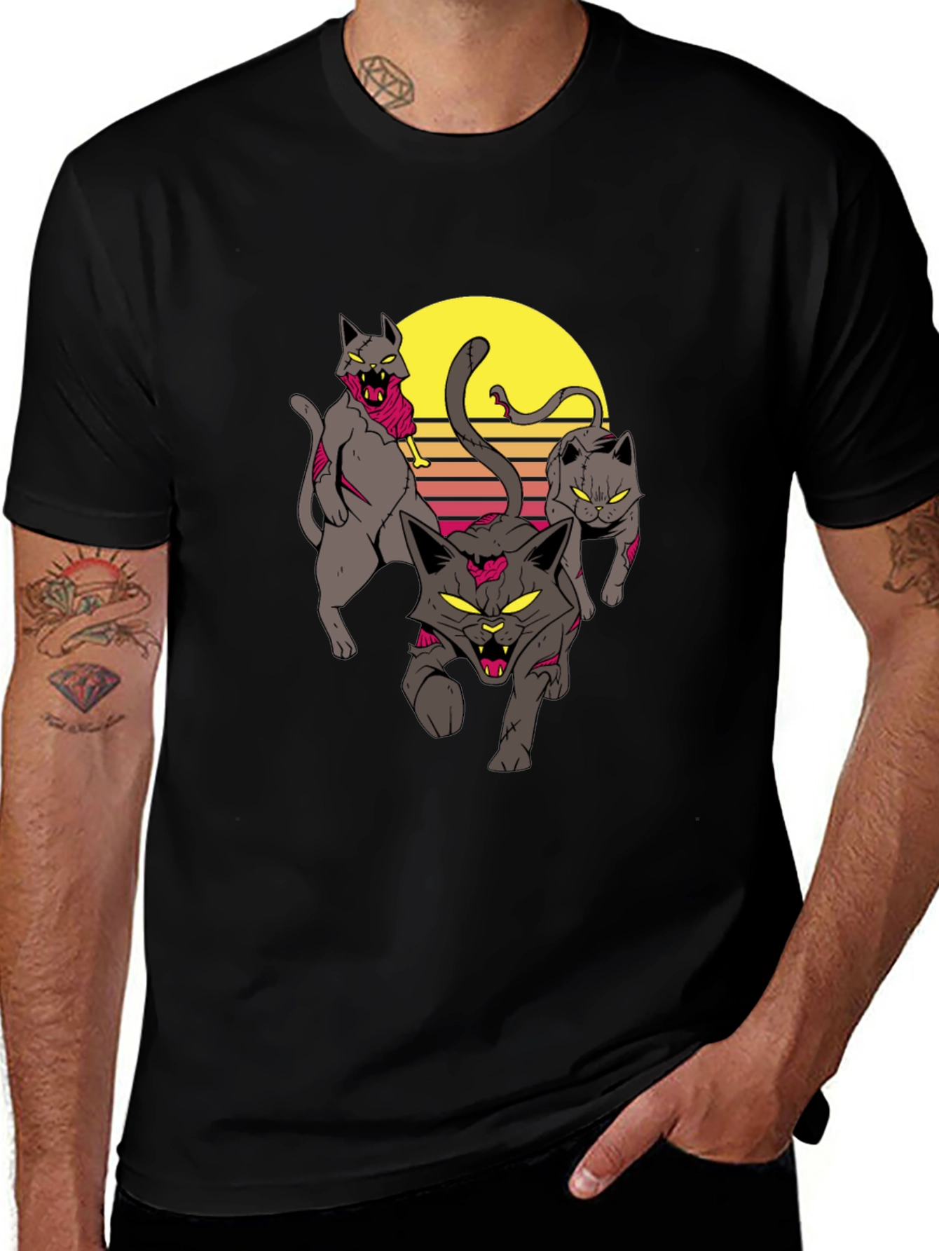 Zombie Cats Graphic Tee - Black Cotton T-Shirt