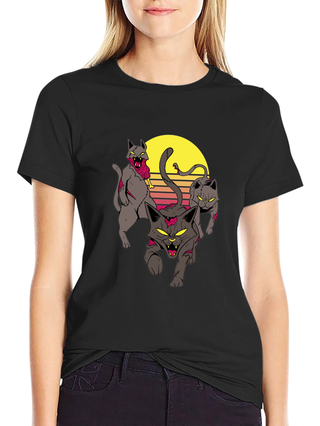 Zombie Cats Graphic Tee - Black Cotton T-Shirt