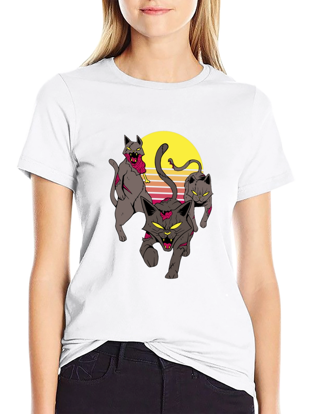 Zombie Cats Graphic Tee - Black Cotton T-Shirt