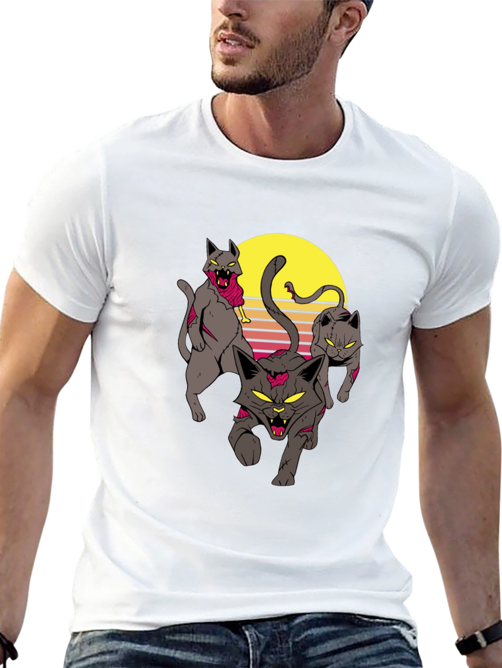 Zombie Cats Graphic Tee - Black Cotton T-Shirt