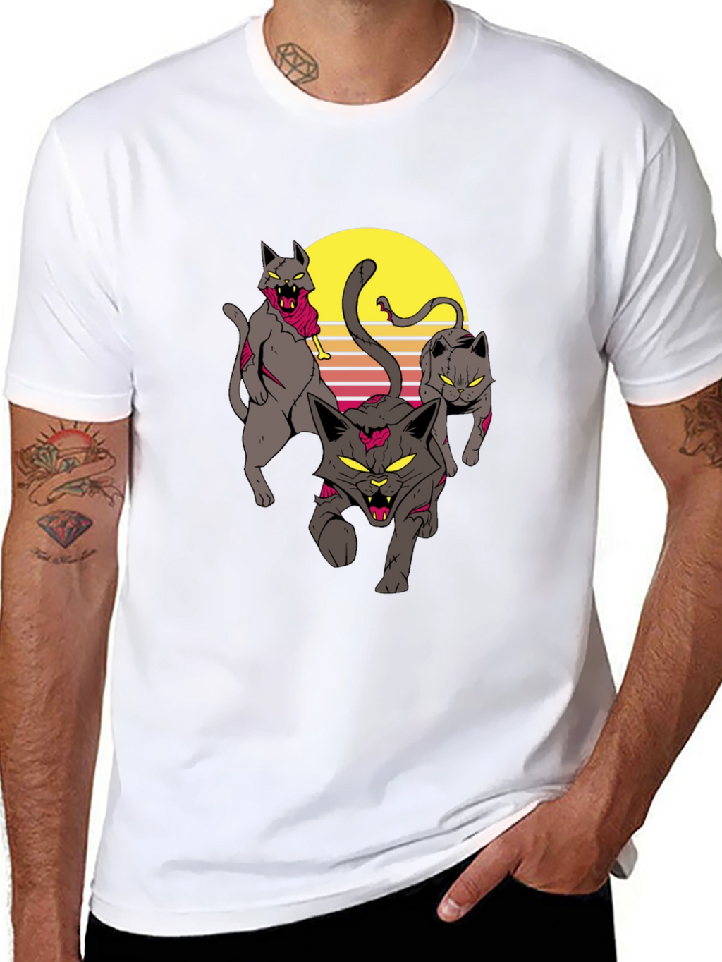 Zombie Cats Graphic Tee - Black Cotton T-Shirt
